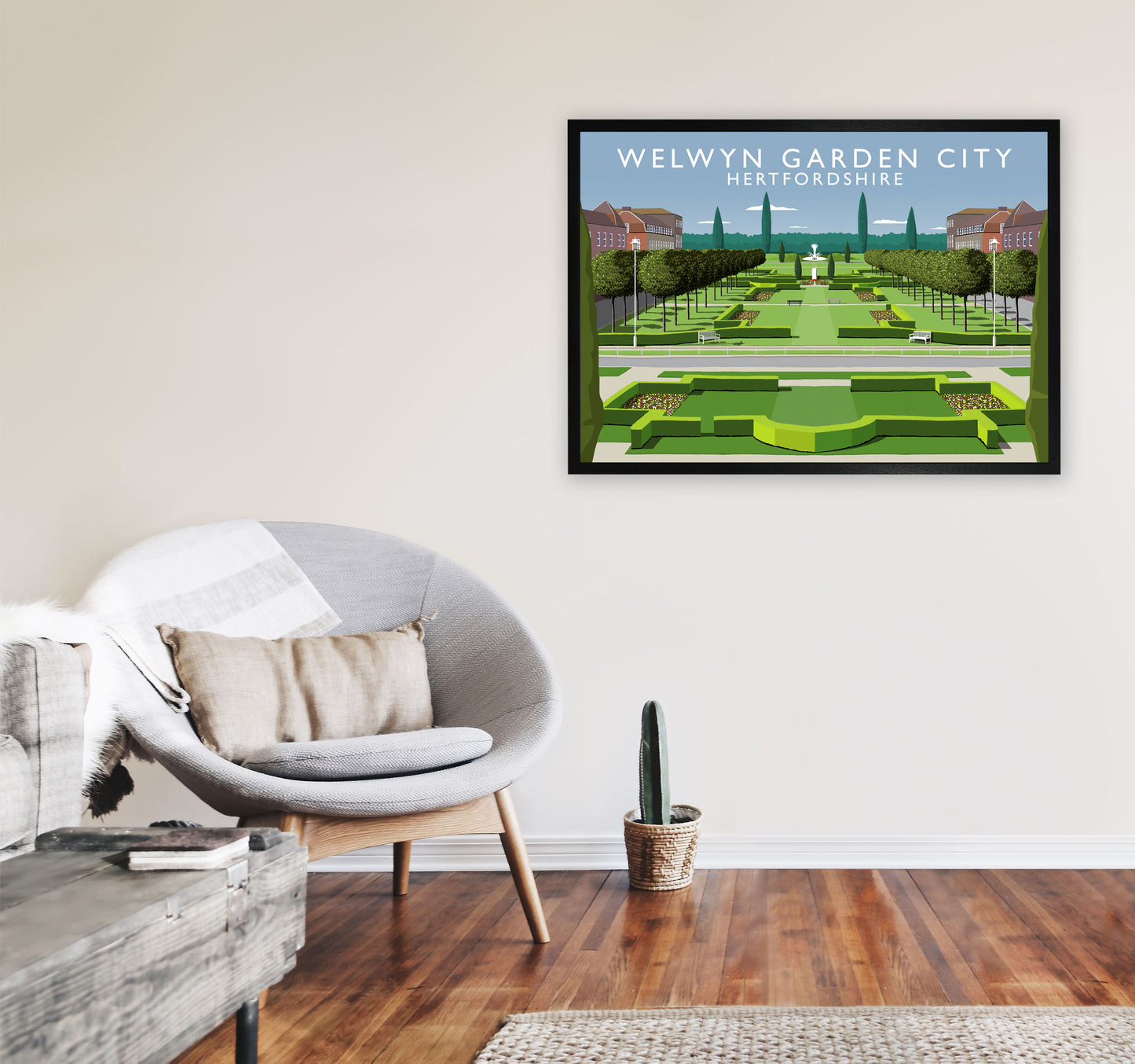 Welwyn Garden City Hertfordshire Travel Art Print by Richard O'Neill A1 White Frame