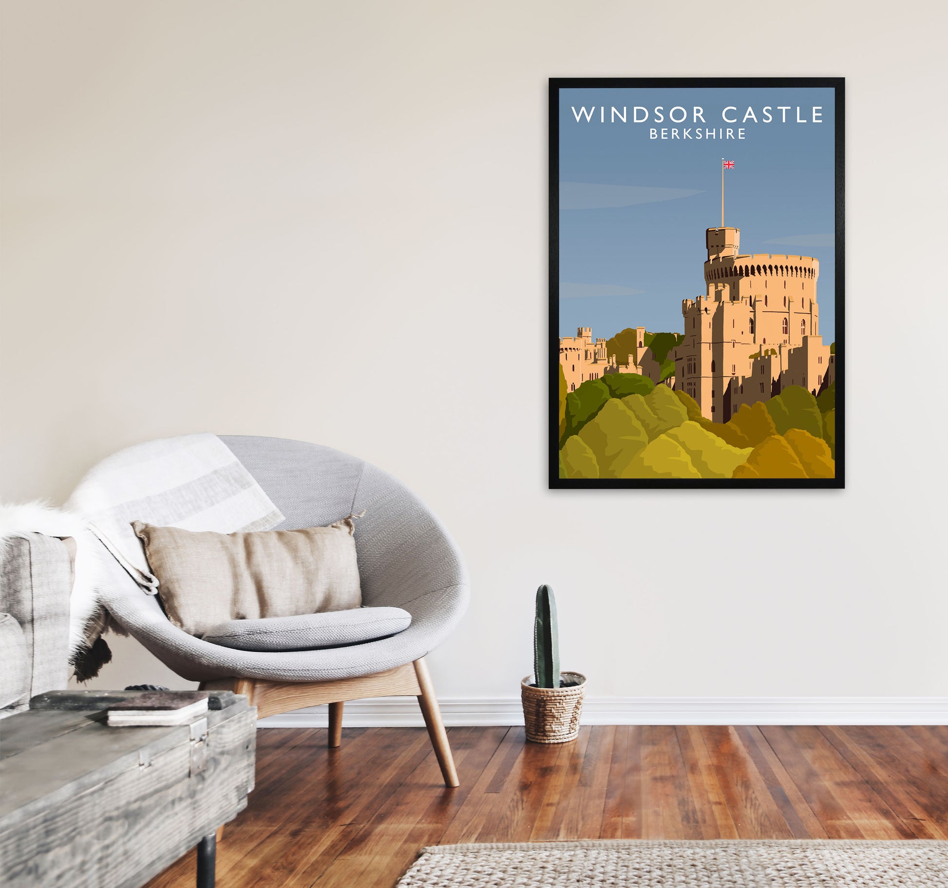 Windsor Castle Portrait Berkshire Travel Art Print by Richard O'Neill A1 White Frame