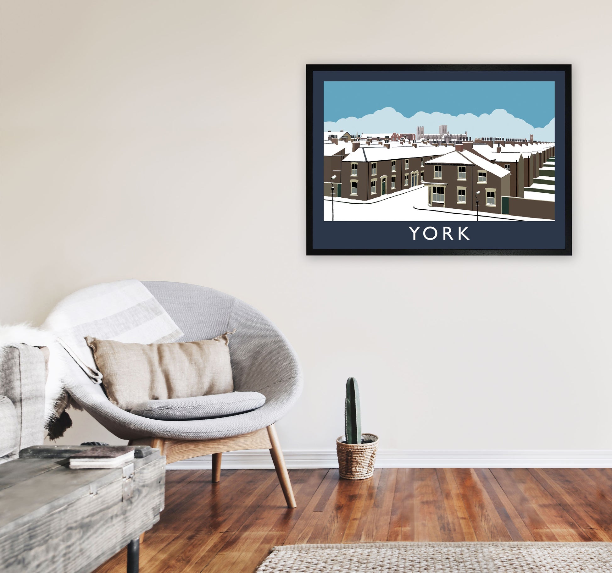 York in Snow Travel Art Print by Richard O'Neill, Framed Wall Art A1 White Frame