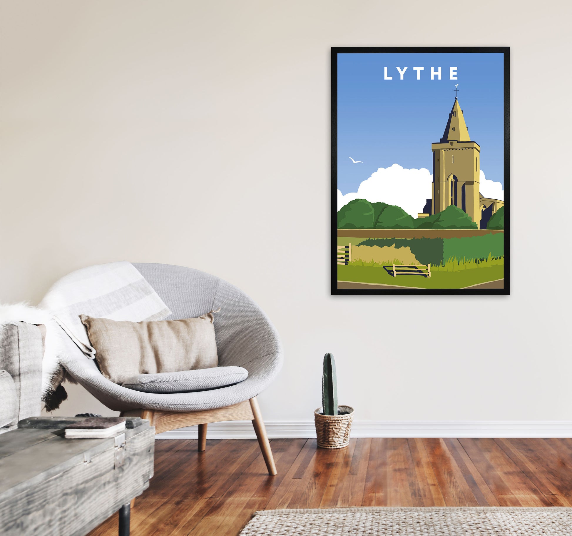 Lythe Travel Art Print by Richard O'Neill, Framed Wall Art A1 White Frame