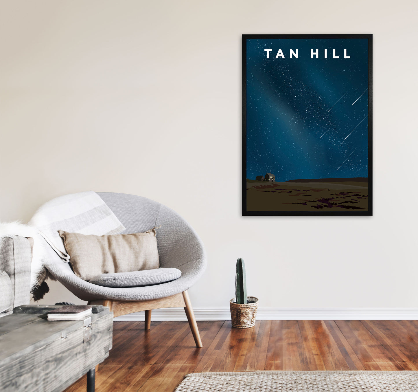 Tan Hill Night Portrait Travel Art Print by Richard O'Neill, Framed Wall Art A1 White Frame