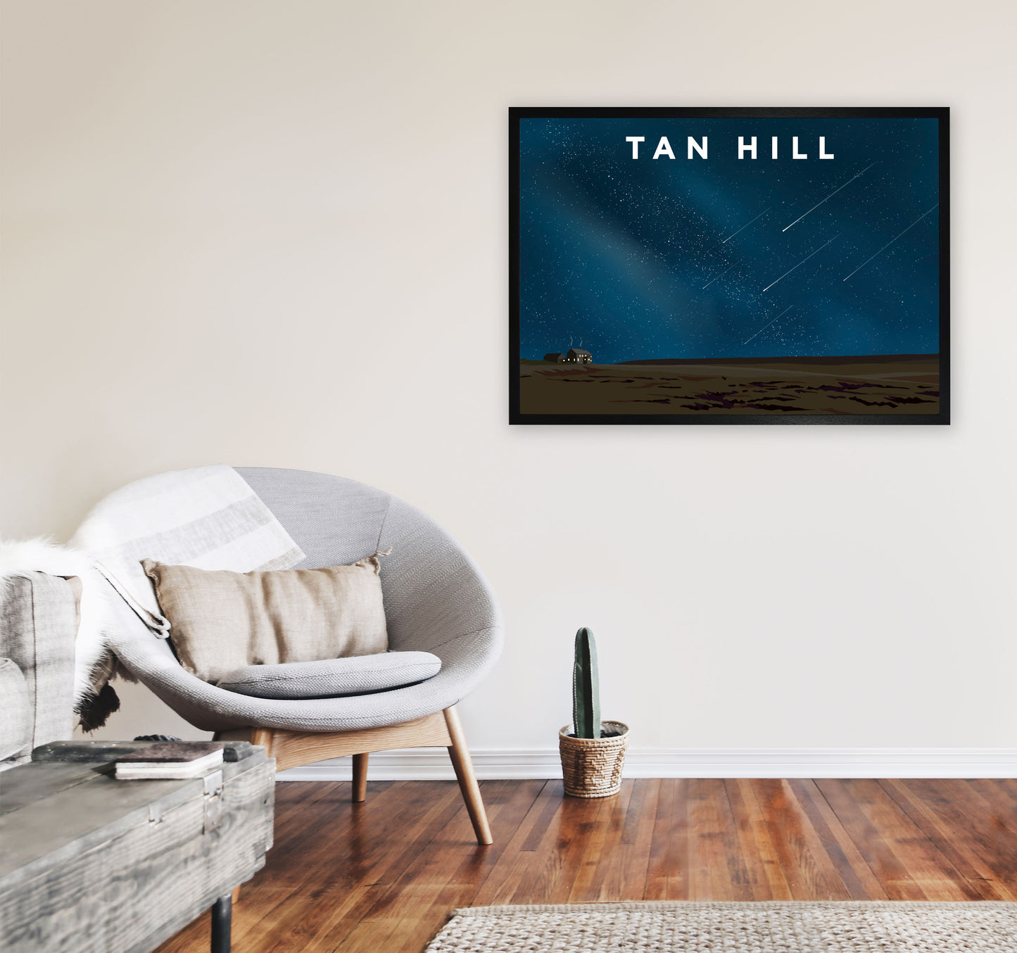 Tan Hill Night Travel Art Print by Richard O'Neill, Framed Wall Art A1 White Frame