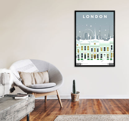 London Cherry Tree Lane In Snow Portrait by Richard O'Neill A1 White Frame