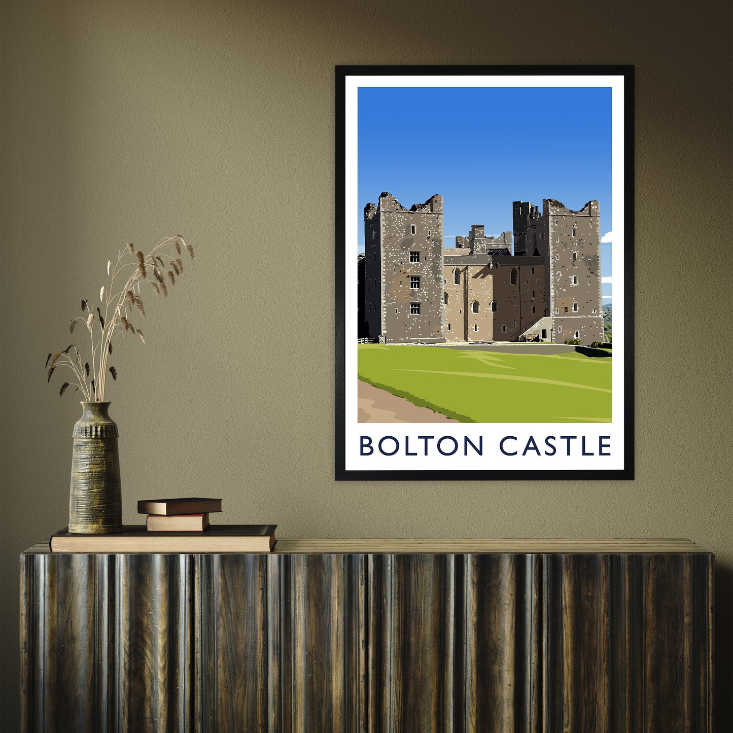 Bolton Castle 2 portrait by Richard O'Neill A1 Black Frame