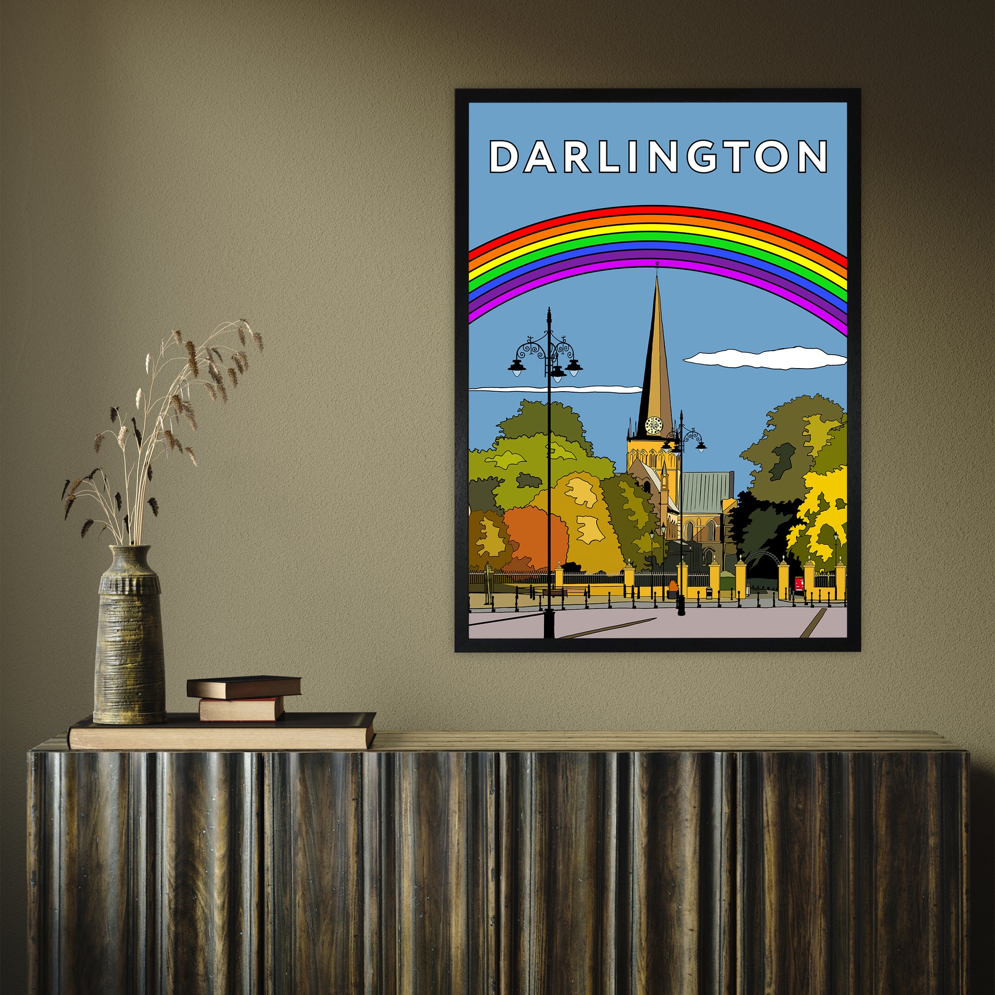 Darlington (St Cuthbert's Church) portrait by Richard O'Neill A1 Black Frame