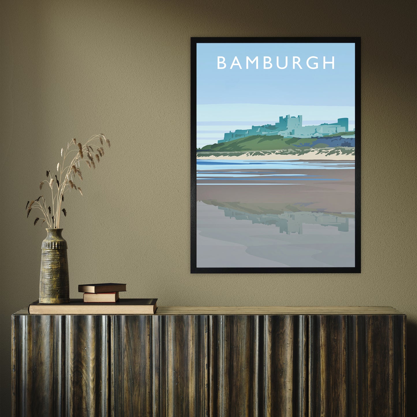 Bamburgh portrait by Richard O'Neill A1 Black Frame