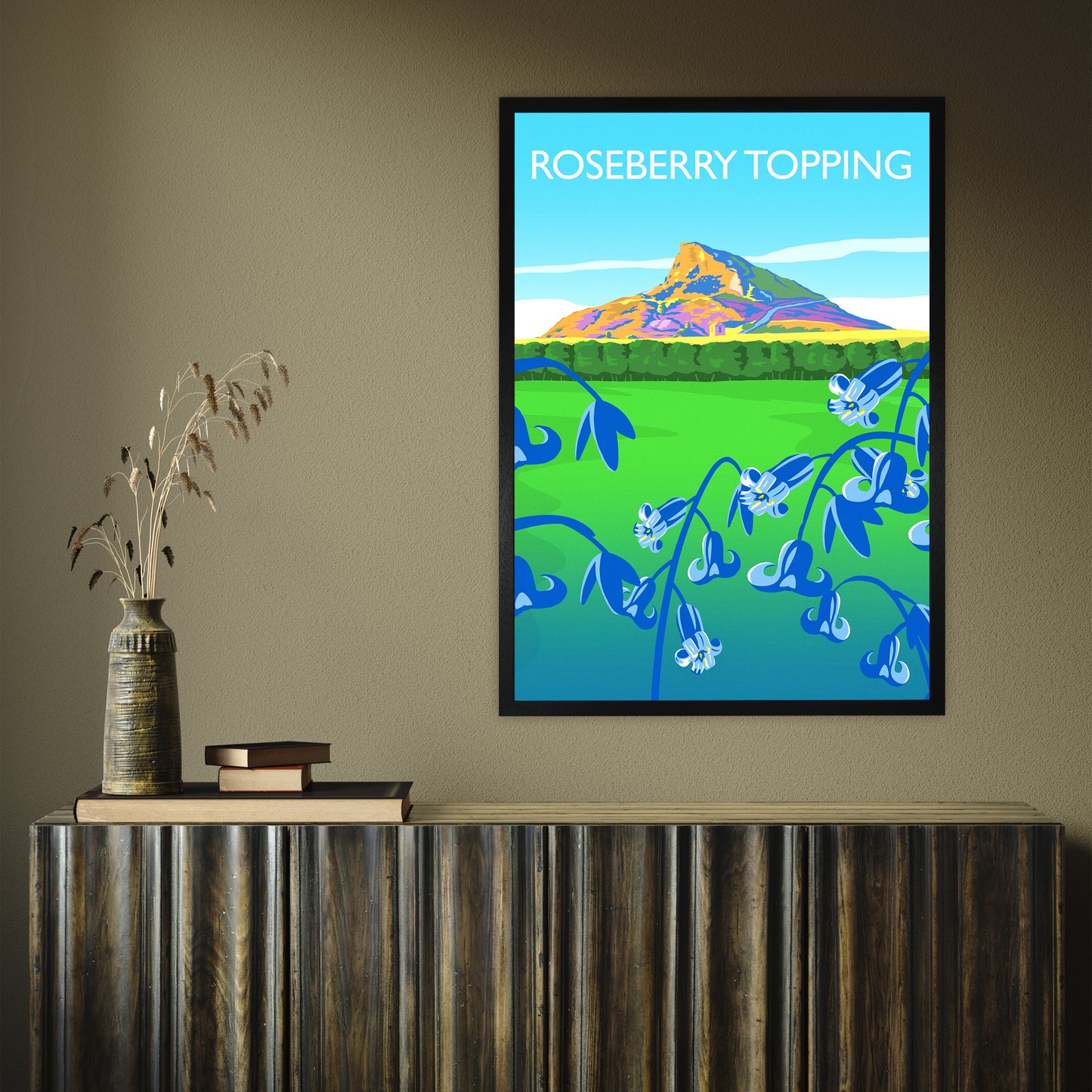 Roseberry Topping (bluebells) portrait by Richard O'Neill A1 Black Frame