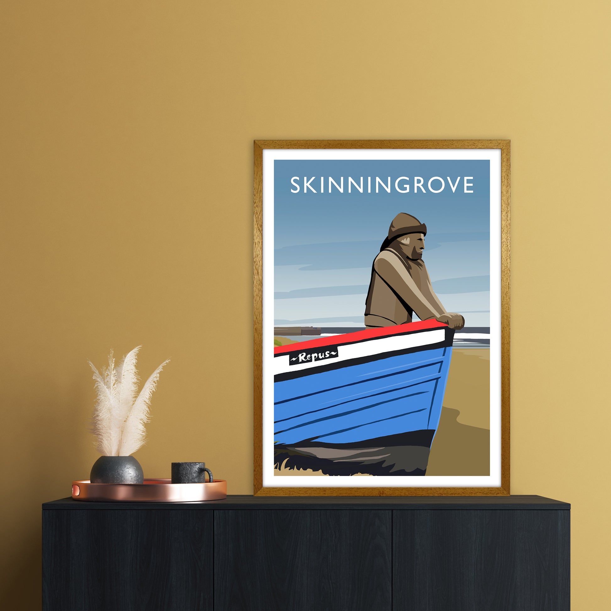 Skinningrove Portrait Travel Art Print by Richard O'Neill A1 Print Only