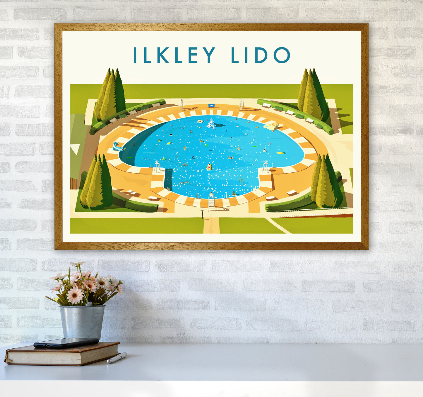 Ilkley Lido Travel Art Print by Richard O'Neill A1 Print Only