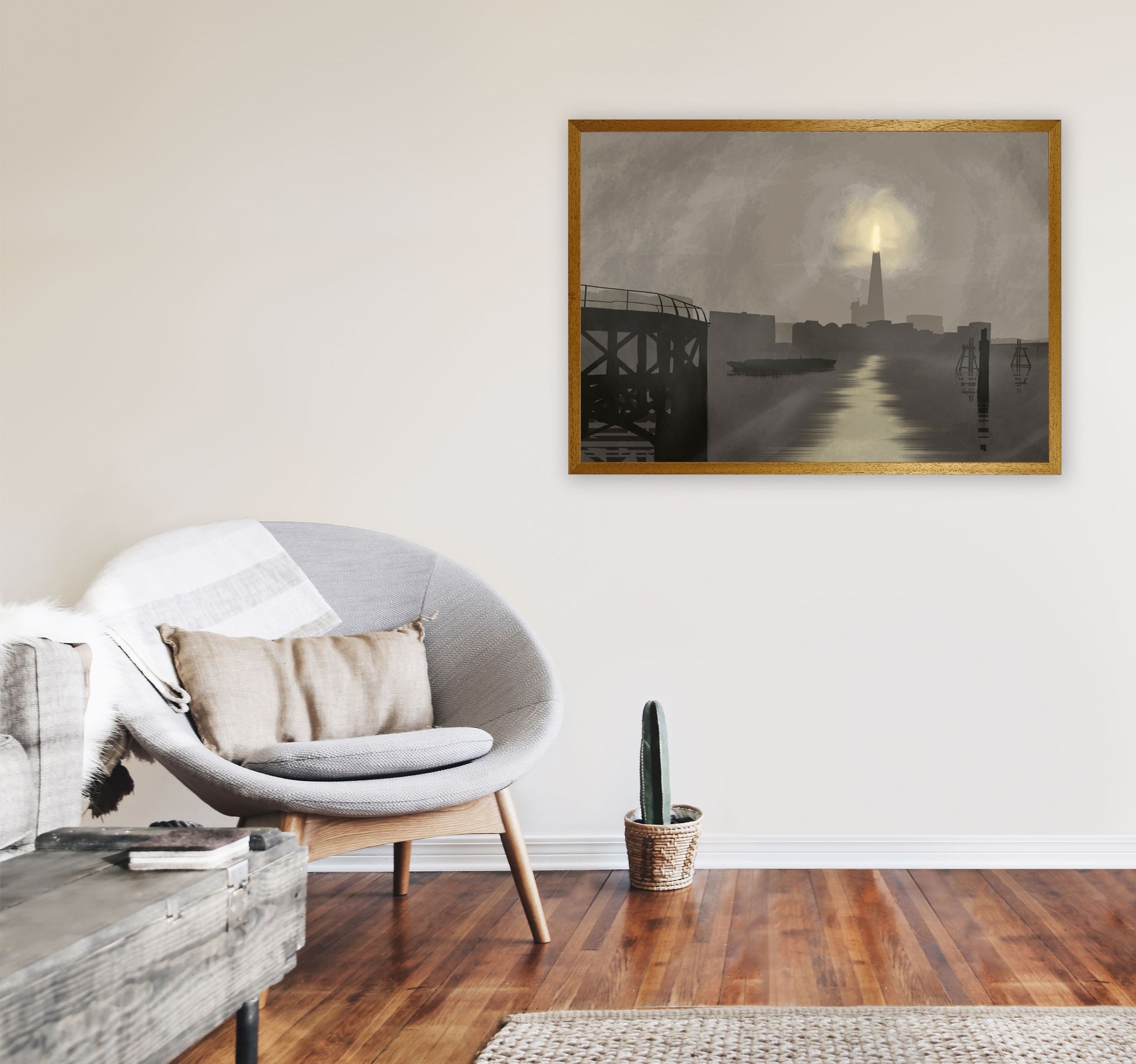 Shard In Fog Travel Art Print by Richard O'Neill, Framed Wall Art A1 Print Only