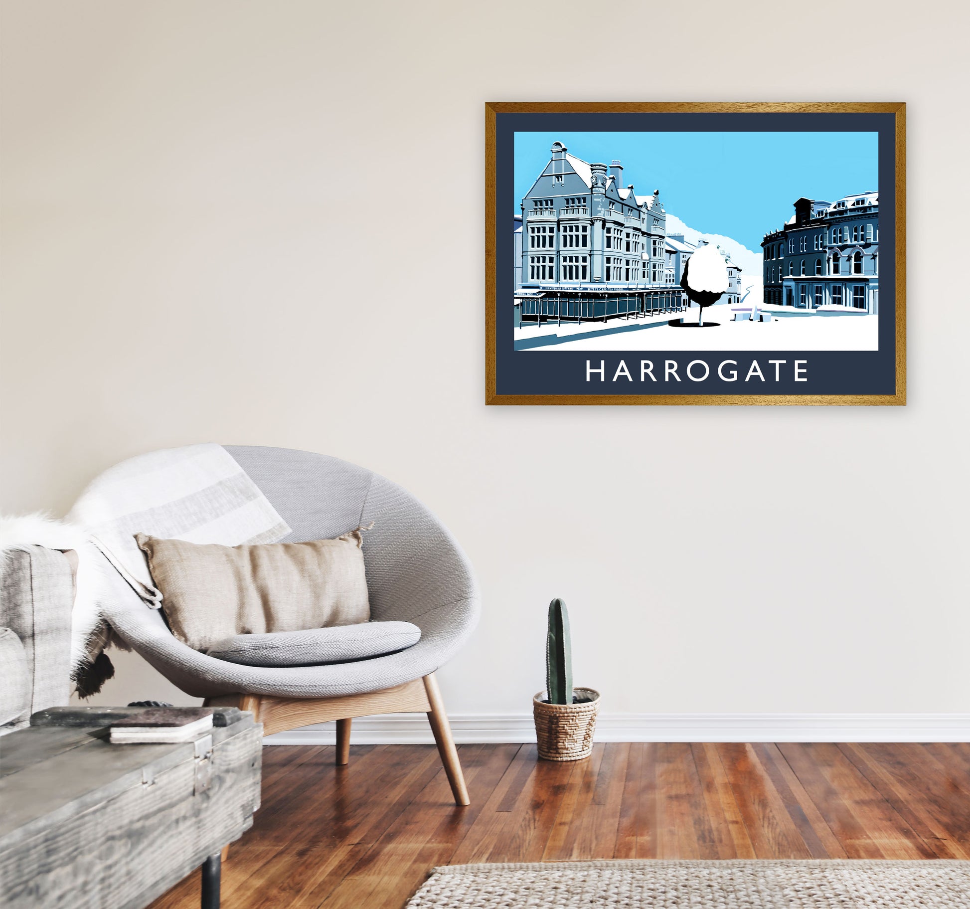 Harrogate In Snow Travel Art Print by Richard O'Neill, Framed Wall Art A1 Print Only