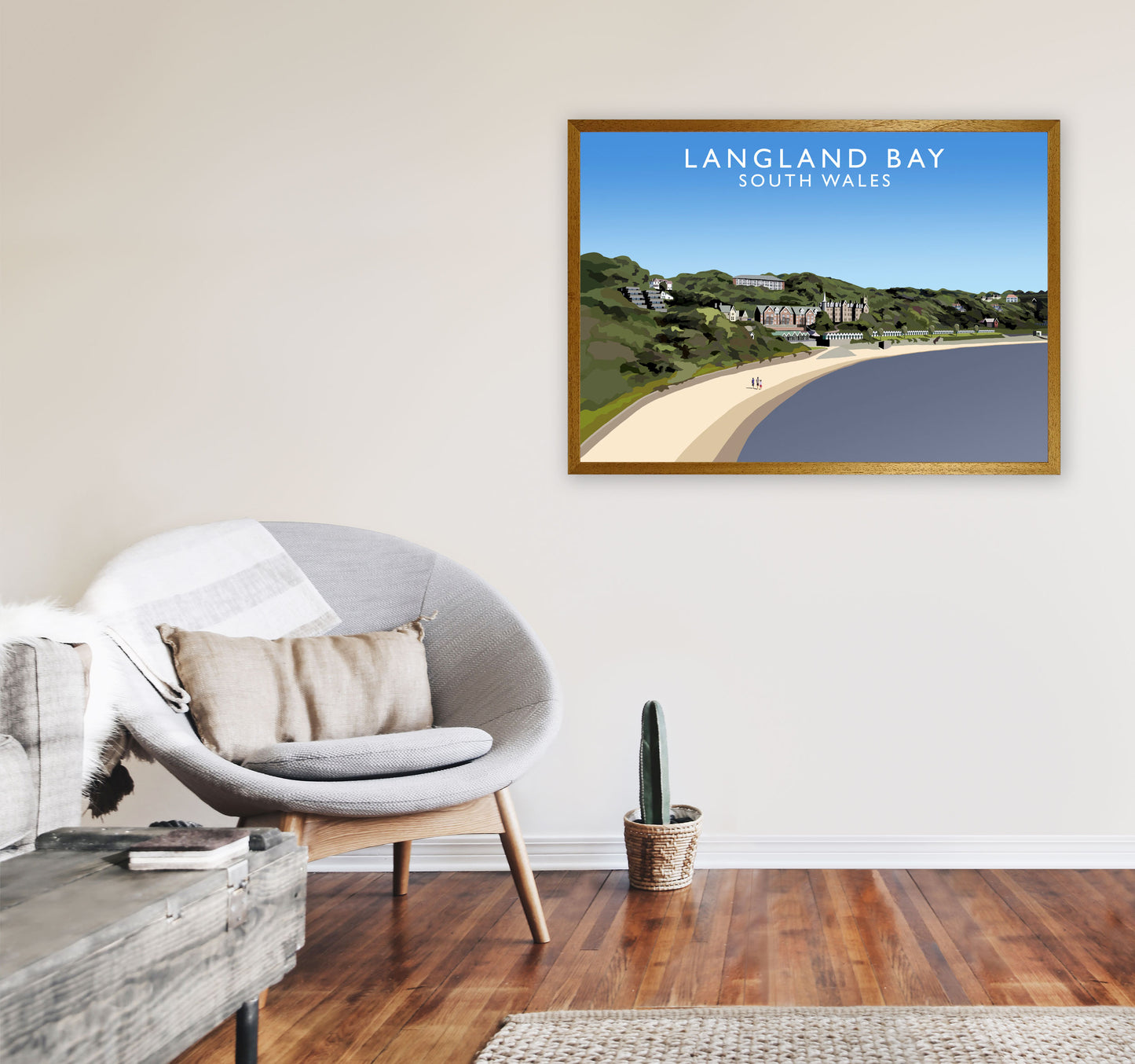 Langland Bay Travel Art Print by Richard O'Neill, Framed Wall Art A1 Print Only