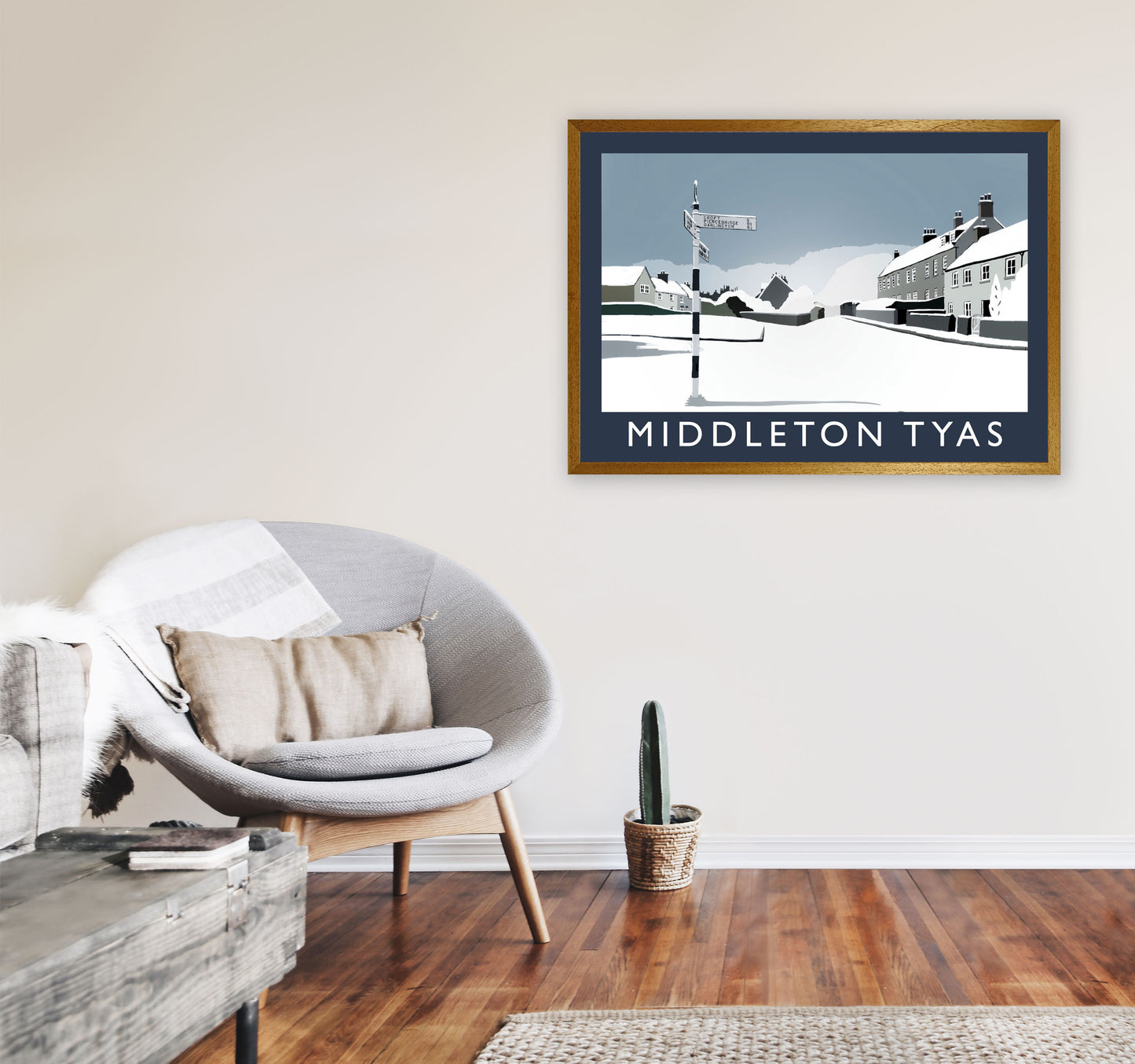 Middleton Tyas in Snow Travel Art Print by Richard O'Neill, Framed Wall Art A1 Print Only