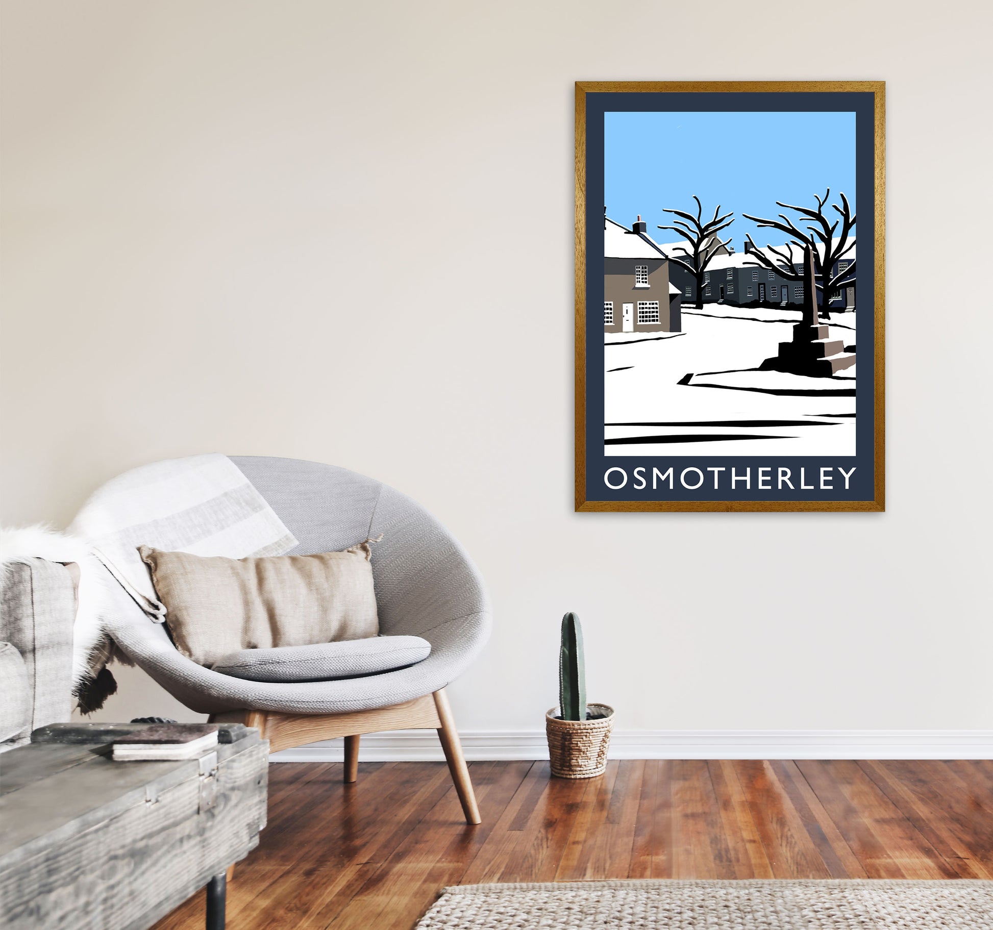 Osmotherley In Snow PortraitTravel Art Print by Richard O'Neill, Framed Wall Art A1 Print Only