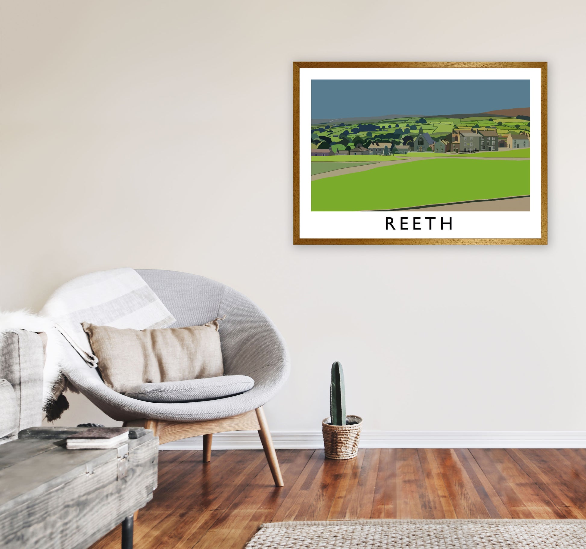 Reeth Travel Art Print by Richard O'Neill, Framed Wall Art A1 Print Only