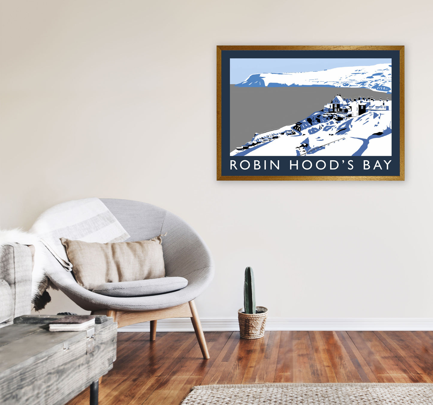 Robin Hood's Bay In Snow Travel Art Print by Richard O'Neill, Framed Wall Art A1 Print Only