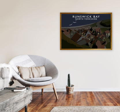 Runswick Bay2 Night North Yorkshrie Travel Art Print by Richard O'Neill A1 Print Only