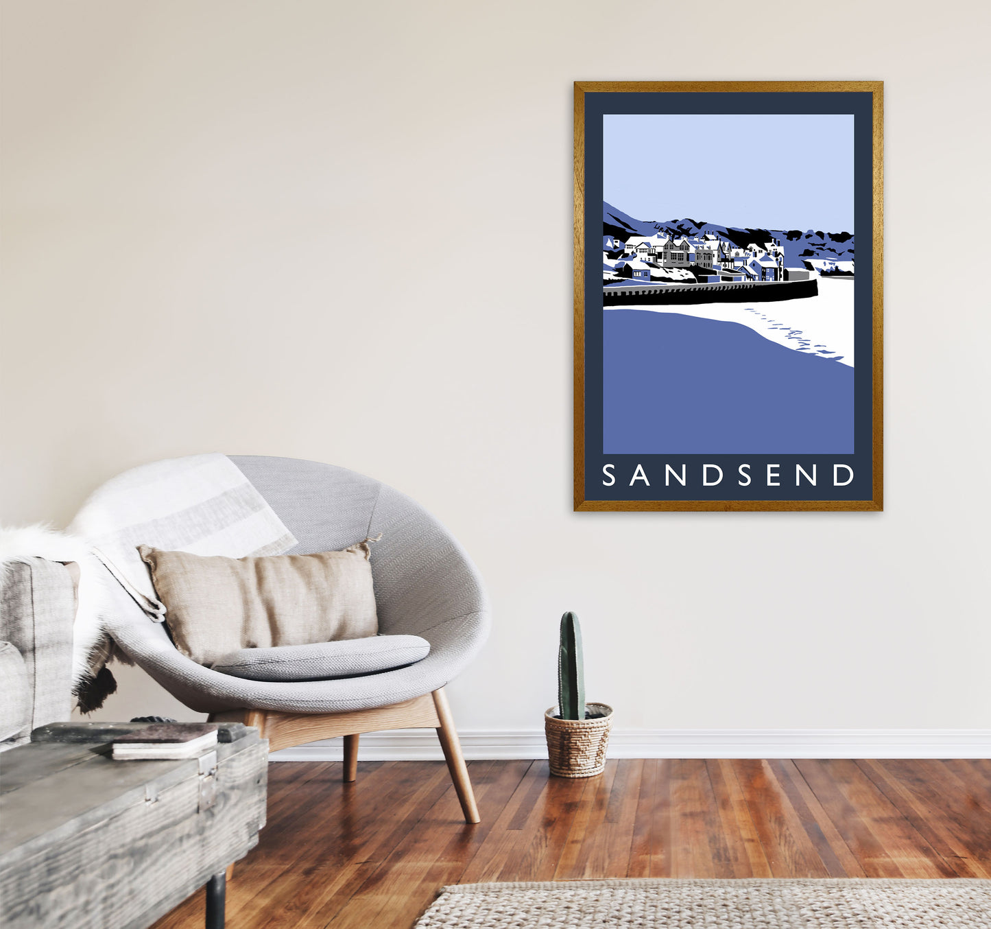 Sandsend In Snow PortraitTravel Art Print by Richard O'Neill, Framed Wall Art A1 Print Only