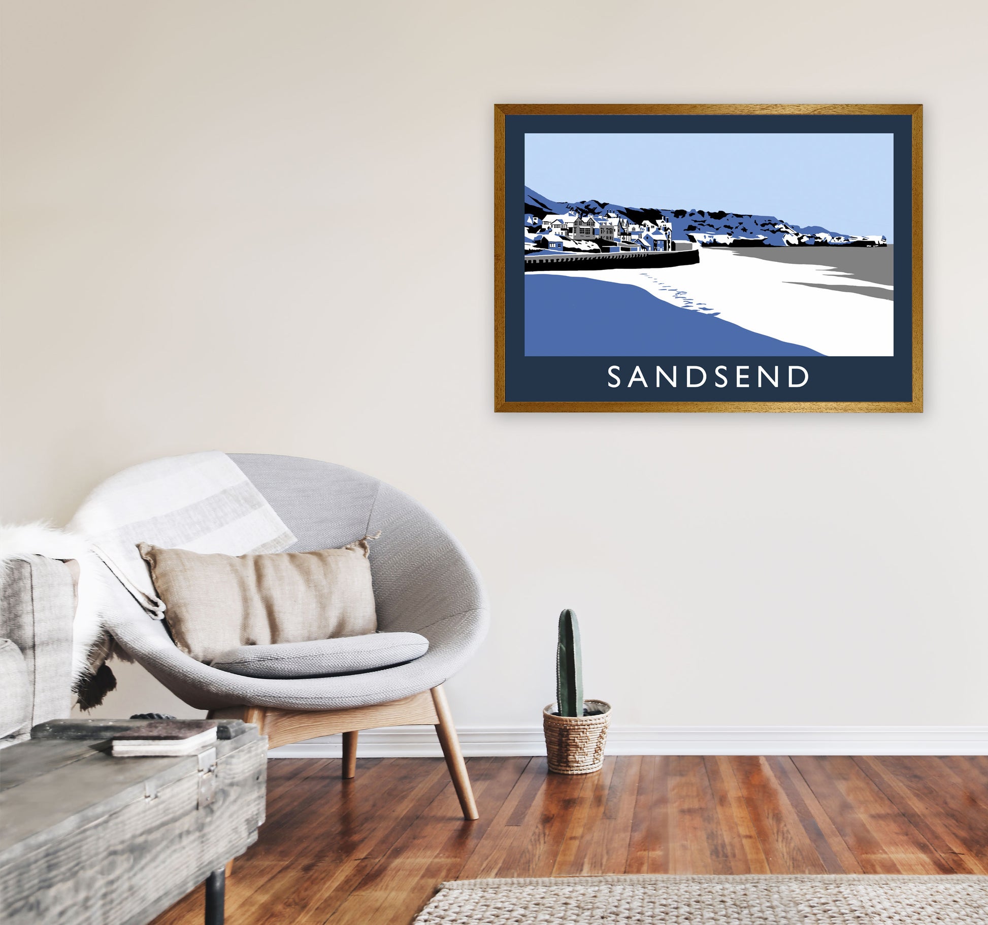 Sandsend In Snow Travel Art Print by Richard O'Neill, Framed Wall Art A1 Print Only