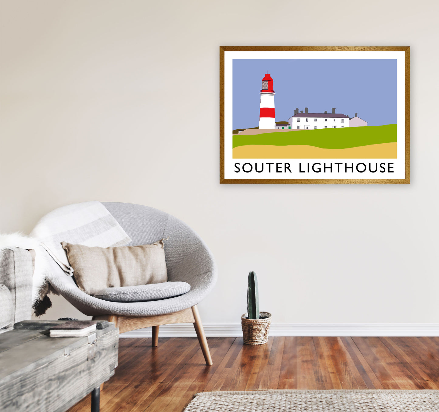 Souter Lighthouse Travel Art Print by Richard O'Neill, Framed Wall Art A1 Print Only