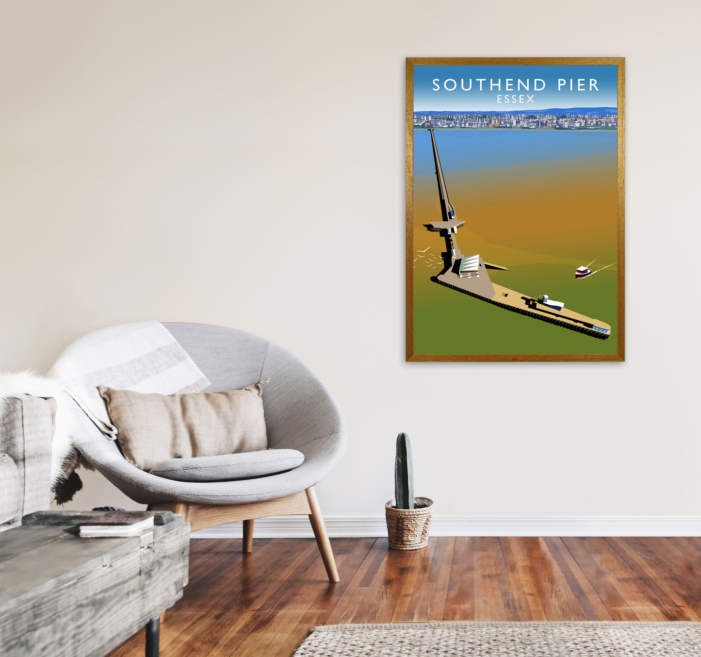 Southend Pier Essex Travel Art Print by Richard O'Neill, Framed Wall Art A1 Print Only