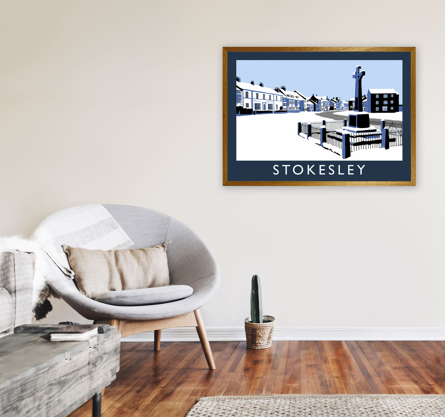 Stokesley In Snow Travel Art Print by Richard O'Neill, Framed Wall Art A1 Print Only