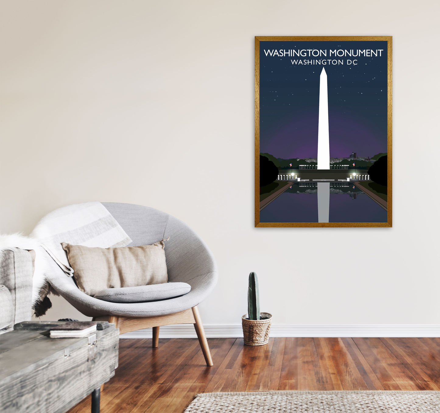 Washington DC Monument Night Travel Art Print by Richard O'Neill A1 Print Only