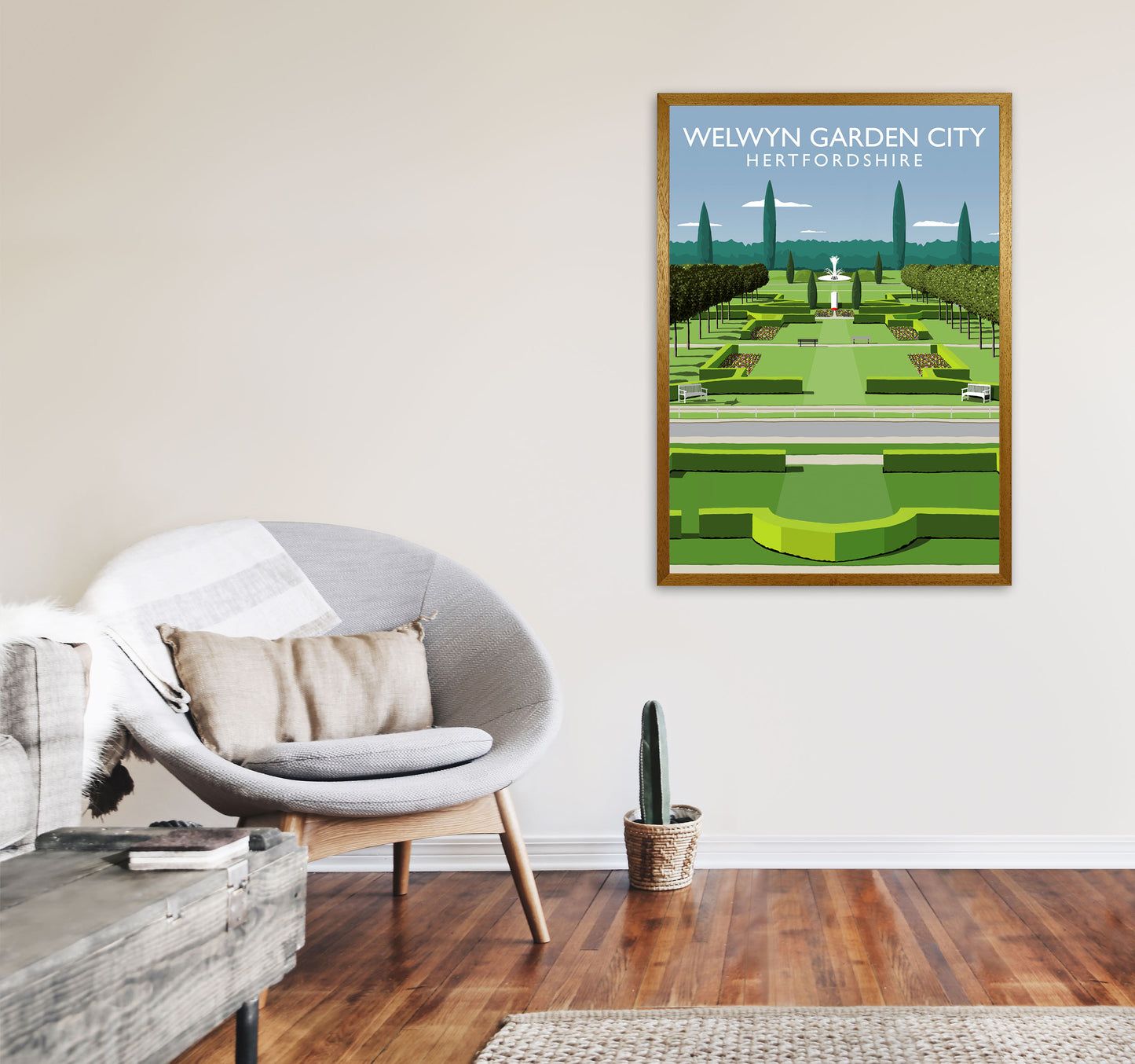 Welwyn Garden City Portrait Hertfordshire Travel Art Print by Richard O'Neill A1 Print Only