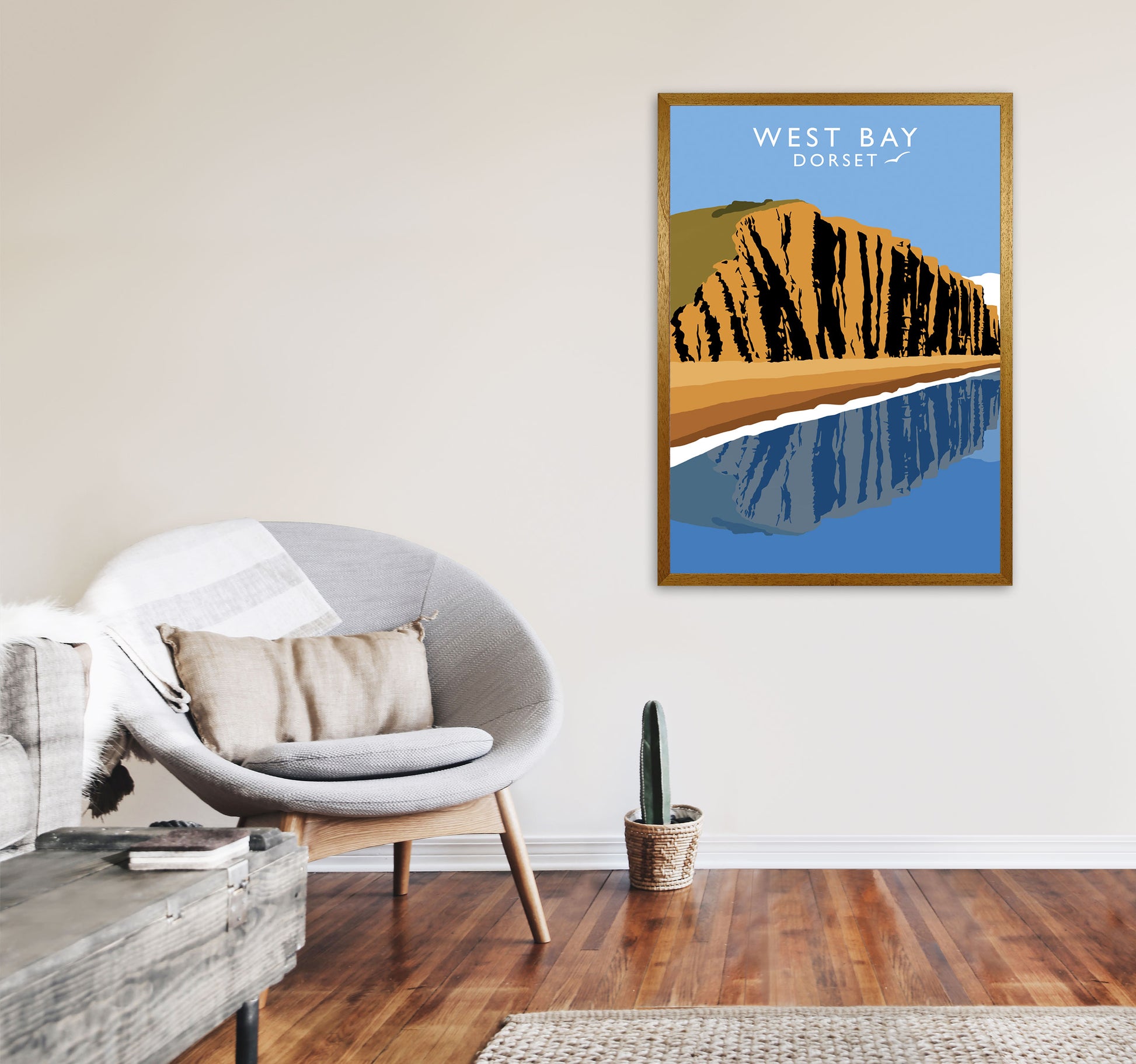 West Bay Dorset Travel Art Print by Richard O'Neill, Framed Wall Art A1 Print Only