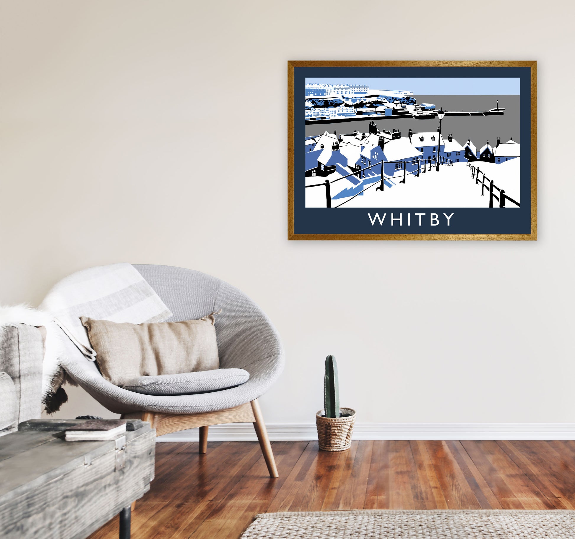 Whitby in Snow Travel Art Print by Richard O'Neill, Framed Wall Art A1 Print Only