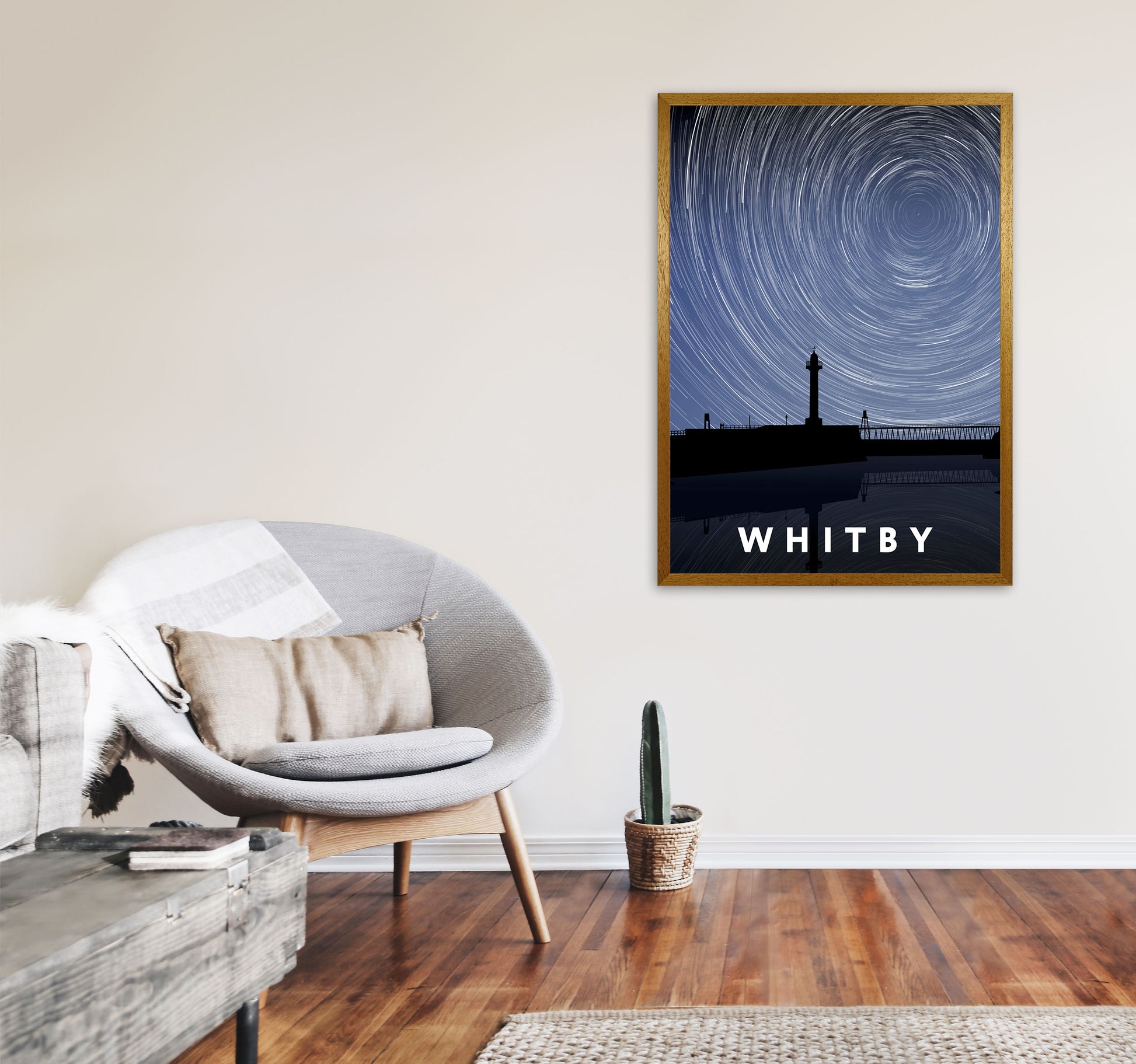 Whitby Night Timelapse Portrait Art Print by Richard O'Neill, Framed Wall Art A1 Print Only