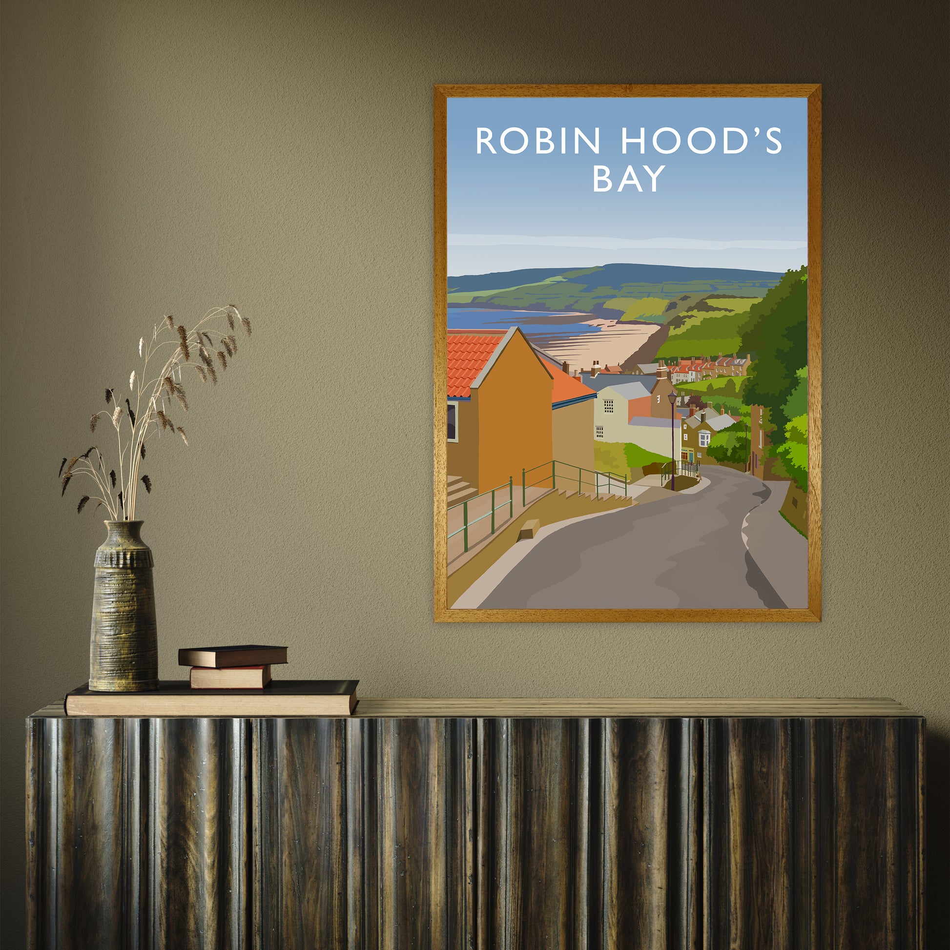 Robin Hood's Bay 3 portrait by Richard O'Neill A1 Oak Frame