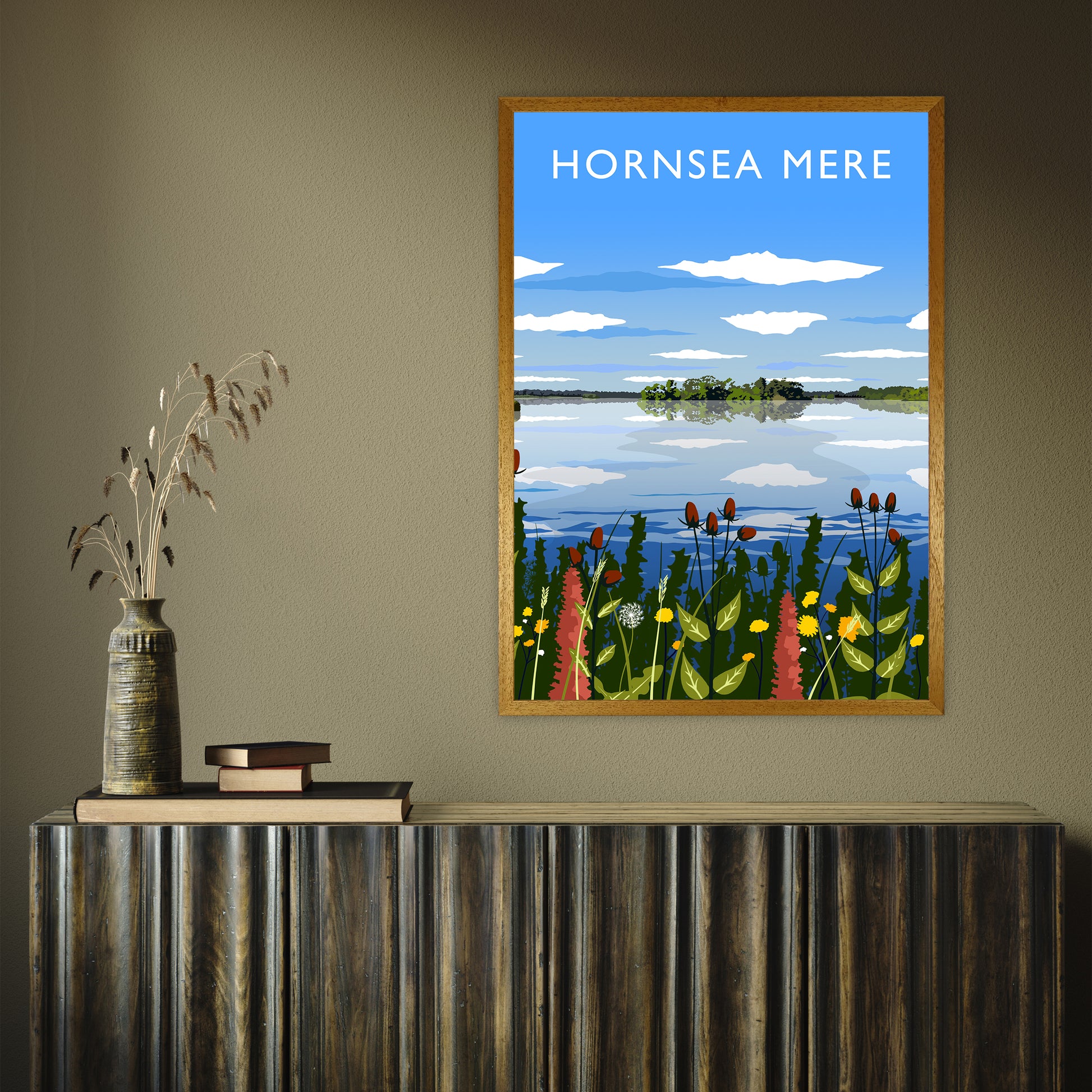 Hornsea Mere portrait by Richard O'Neill A1 Oak Frame