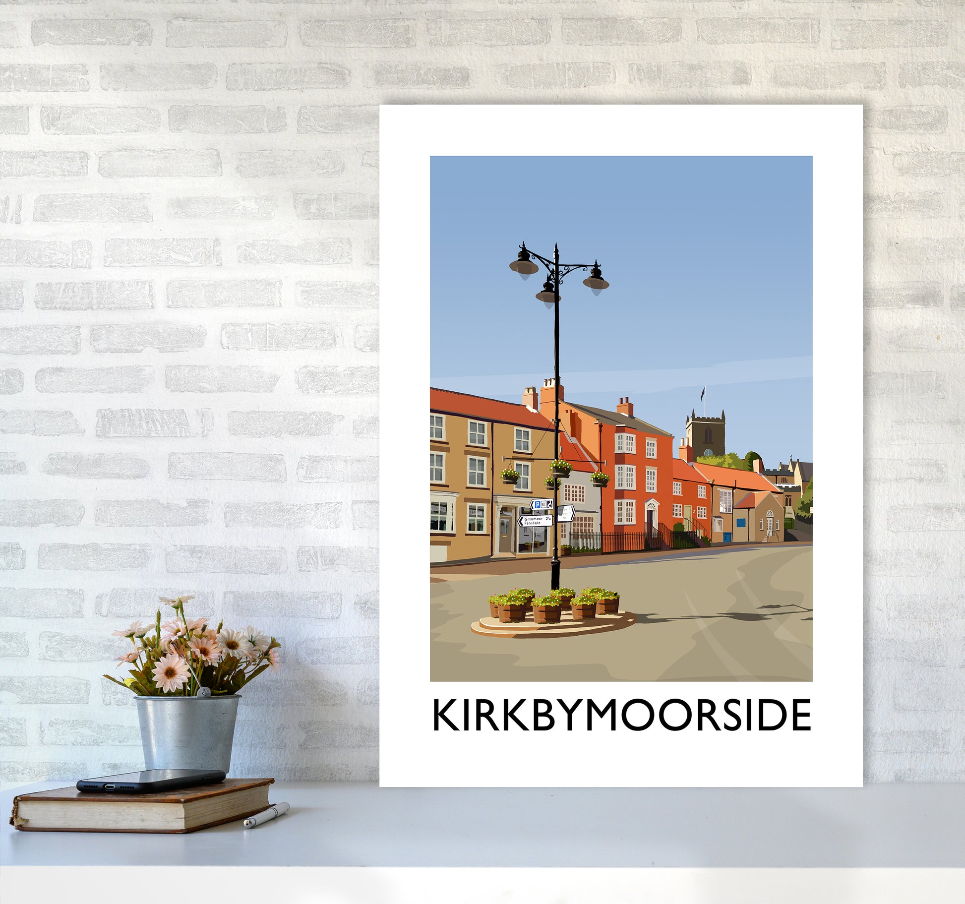 Kirkbymoorside Portrait Art Print by Richard O'Neill A1 Black Frame