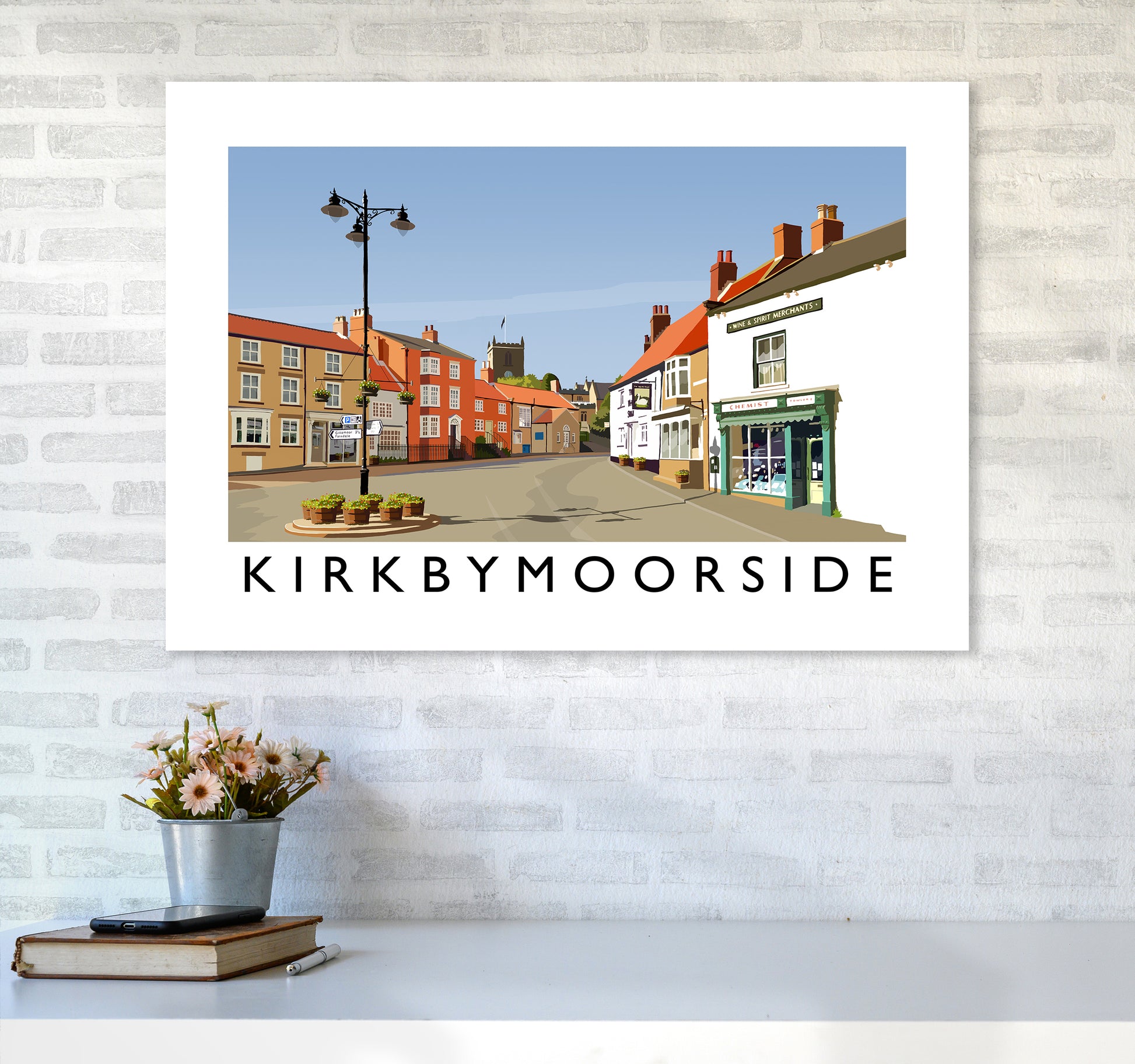 Kirkbymoorside Art Print by Richard O'Neill A1 Black Frame