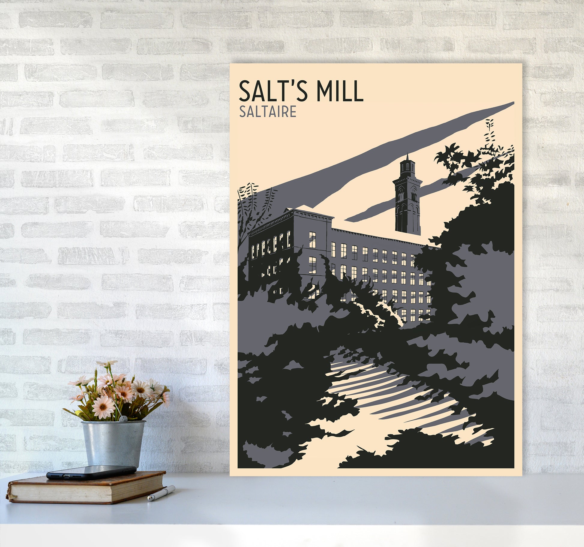 Salt's Mill, Saltaire Travel Art Print by Richard O'Neill A1 Black Frame