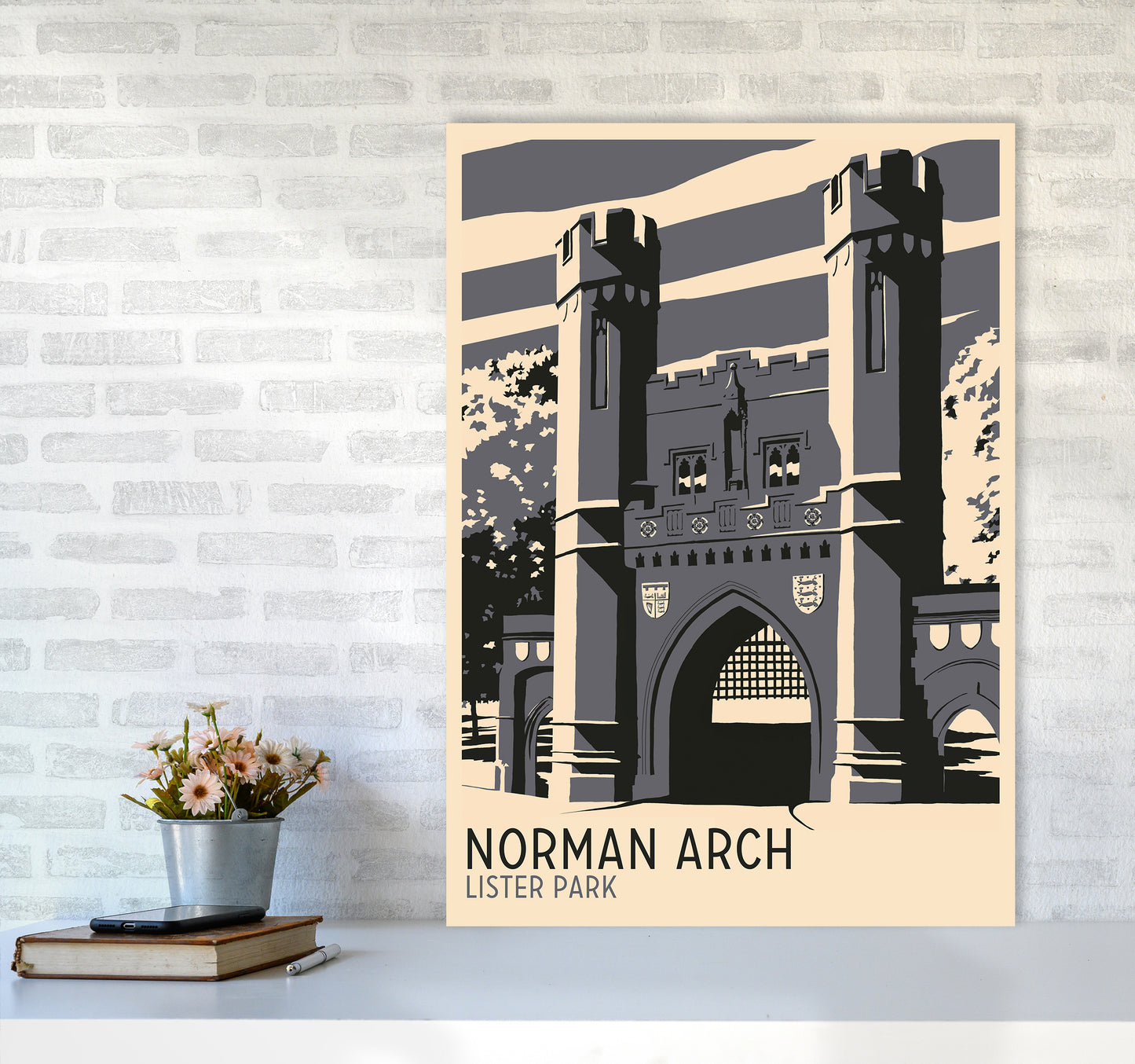 Norman Arch, Lister Park Travel Art Print by Richard O'Neill A1 Black Frame