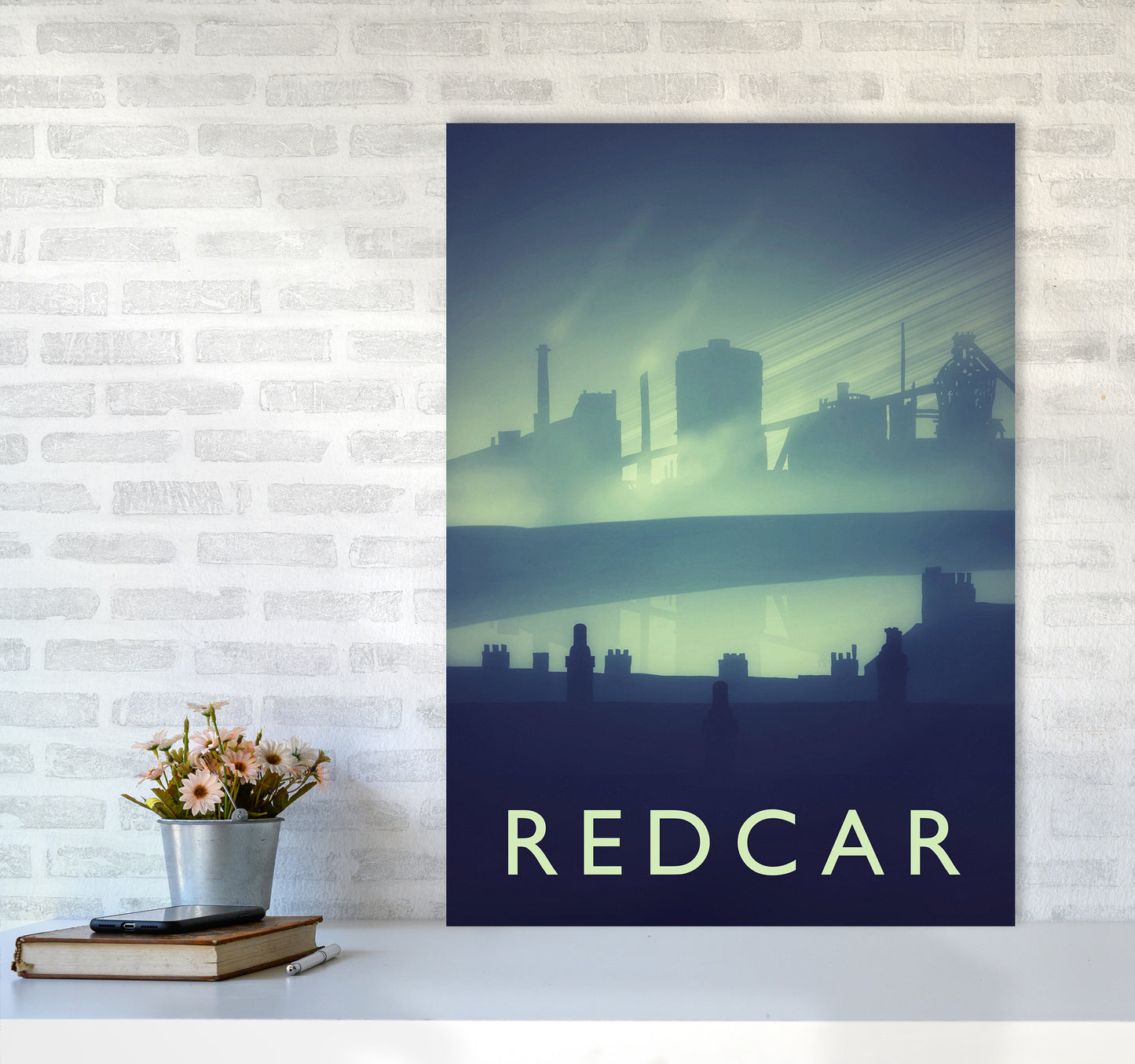 Redcar (night) portrait Travel Art Print by Richard O'Neill A1 Black Frame