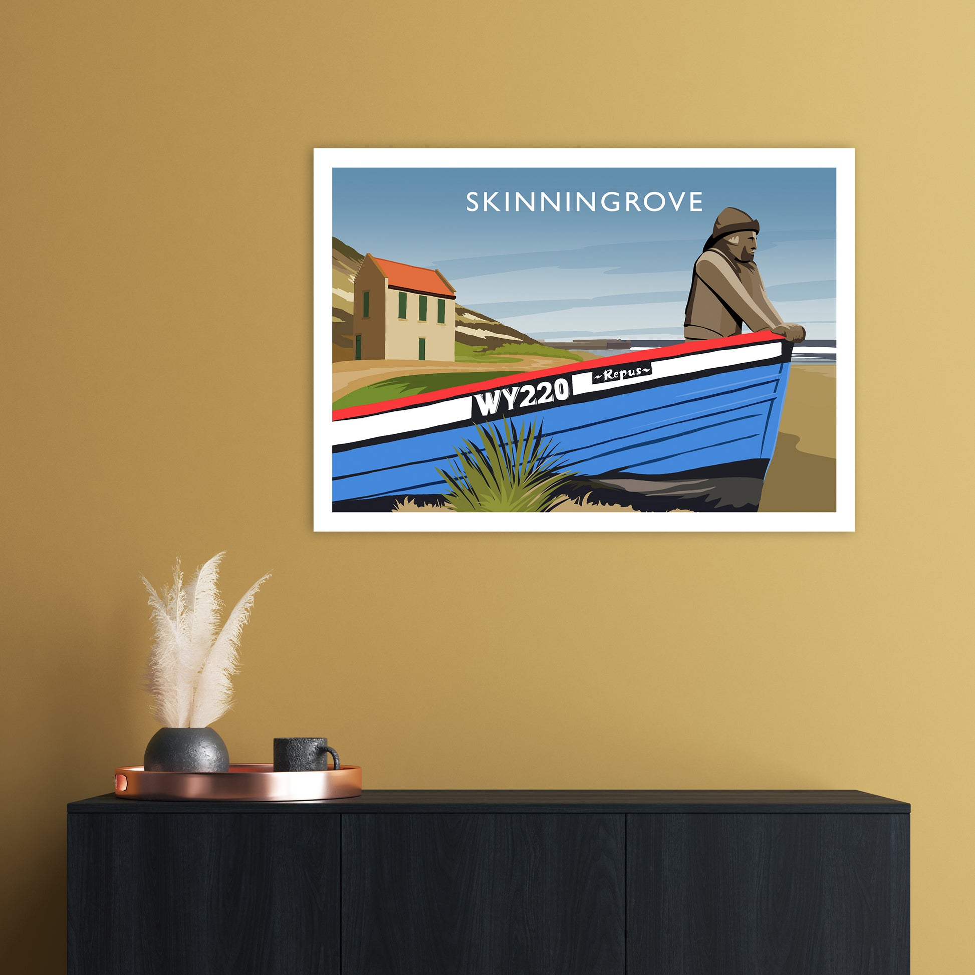 Skinningrove Travel Art Print by Richard O'Neill A1 Black Frame