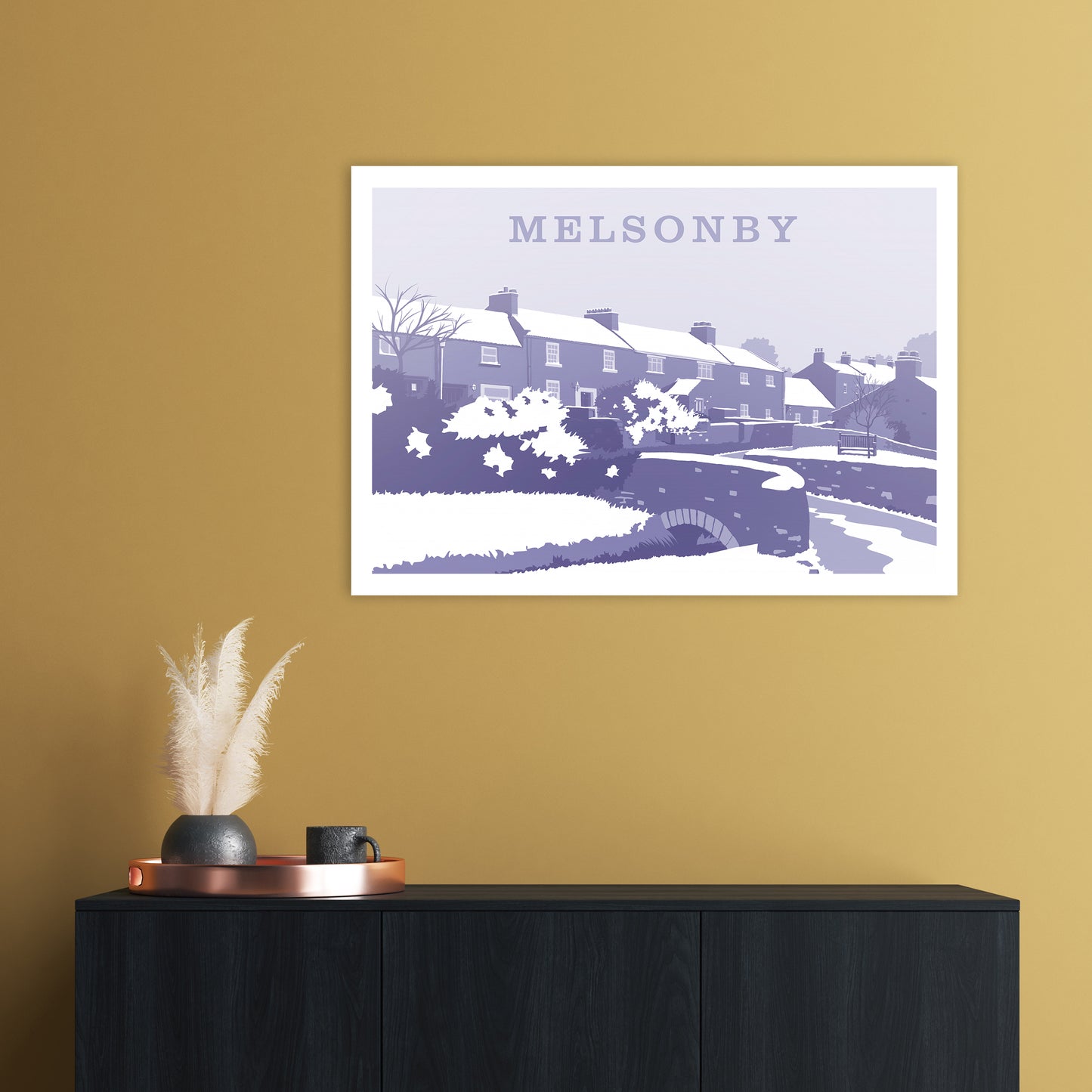 Melsonby (Snow) Travel Art Print by Richard O'Neill A1 Black Frame