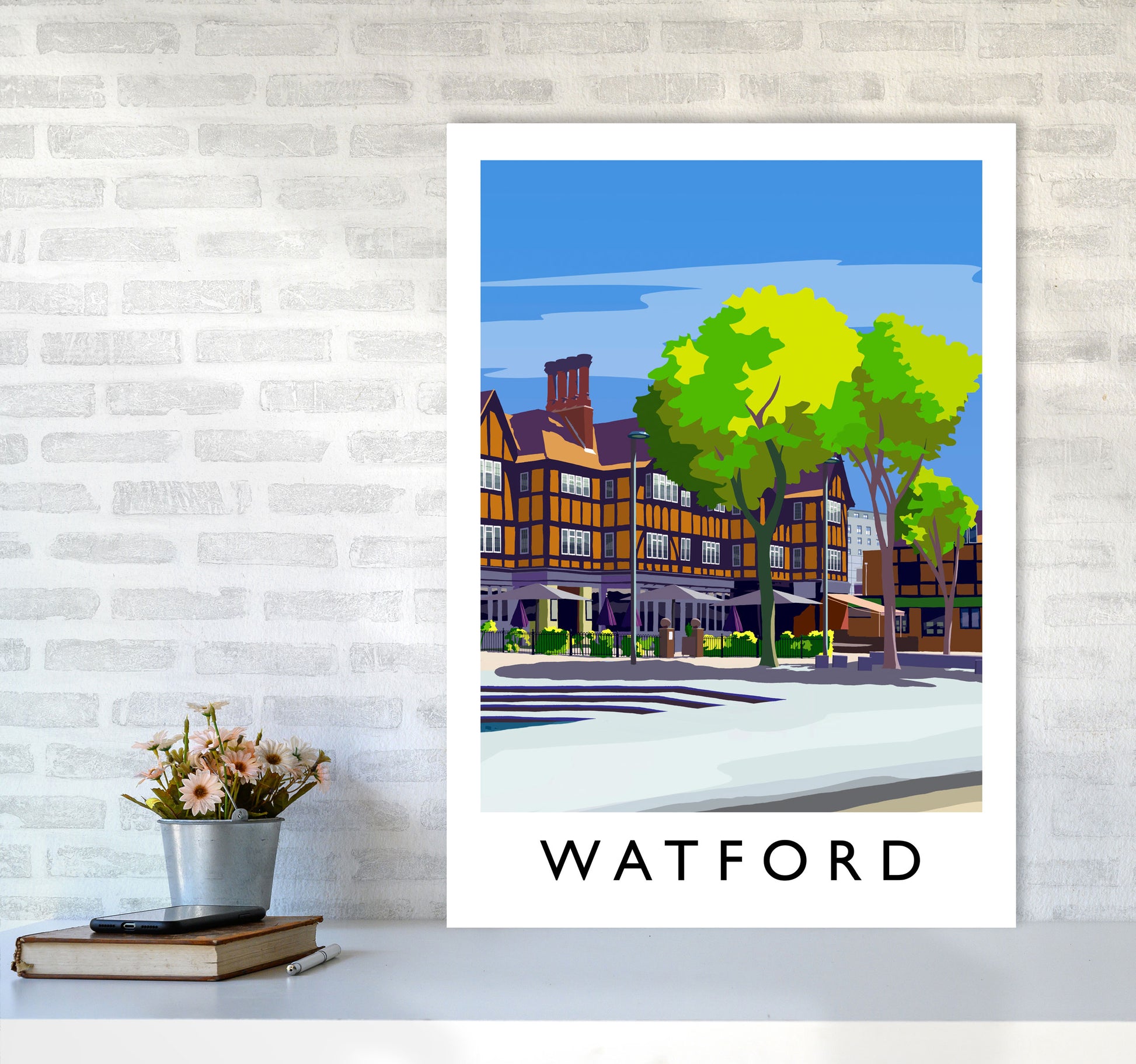 Watford 2 portrait Travel Art Print by Richard O'Neill A1 Black Frame