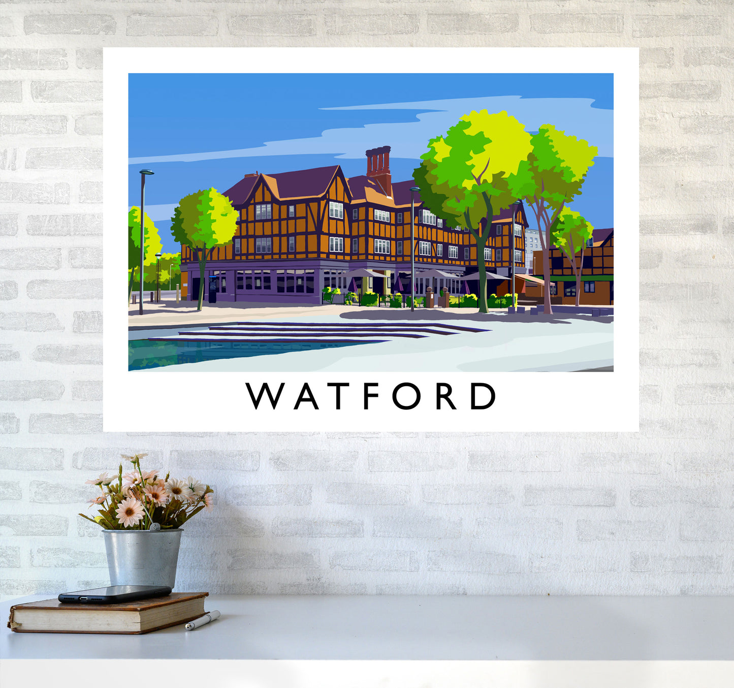 Watford 2 Travel Art Print by Richard O'Neill A1 Black Frame