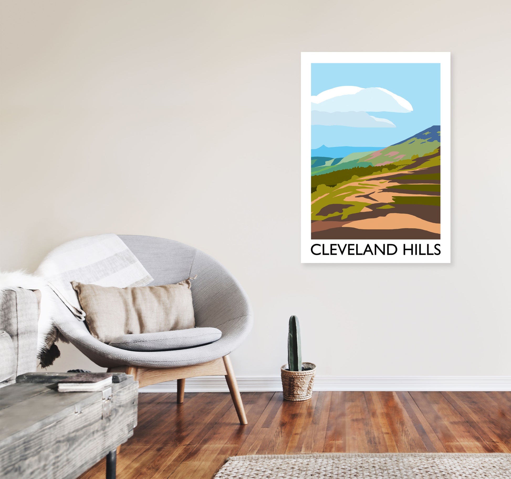 Cleveland Hills Art Print by Richard O'Neill A1 Black Frame