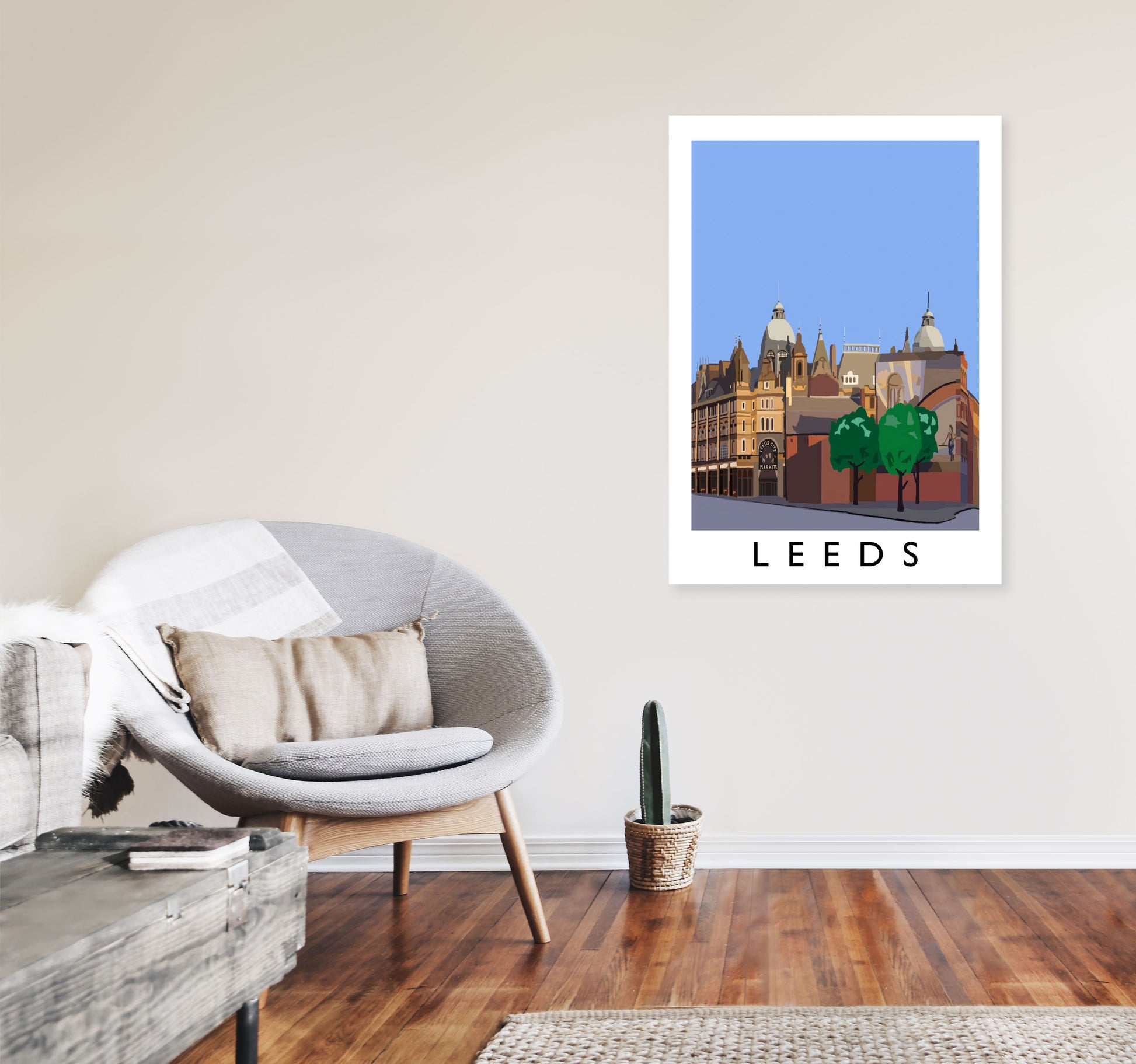 Leeds by Richard O'Neill Yorkshire Art Print, Vintage Travel Poster A1 Black Frame