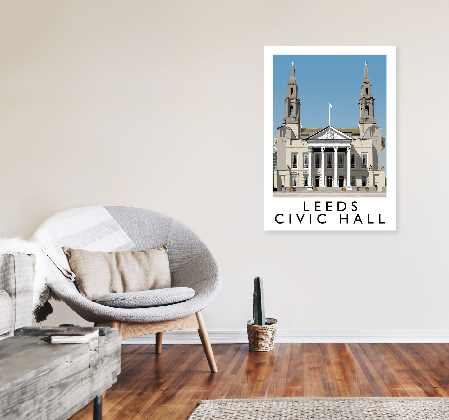 Leeds Civic Hall by Richard O'Neill Yorkshire Art Print, Vintage Travel Poster A1 Black Frame