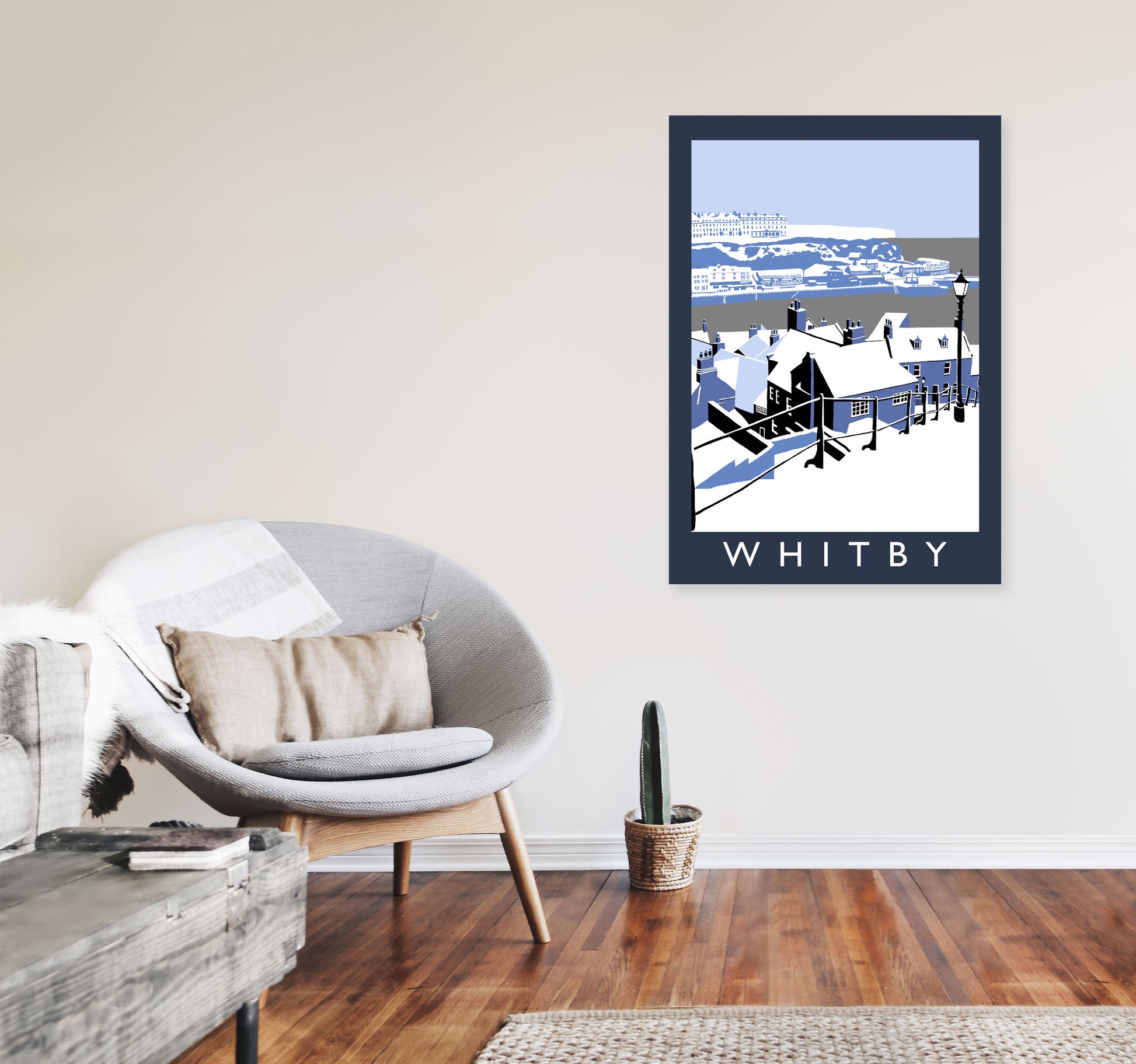 Whitby In Snow Framed Digital Art Print by Richard O'Neill A1 Black Frame