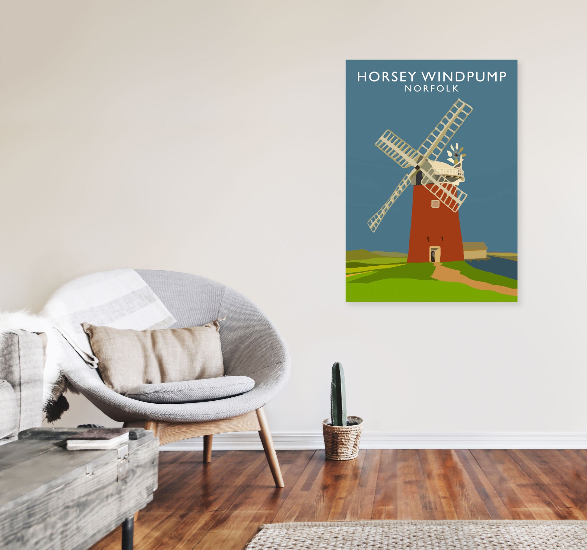 Horsey Windpump Norfolk Art Print by Richard O'Neill A1 Black Frame