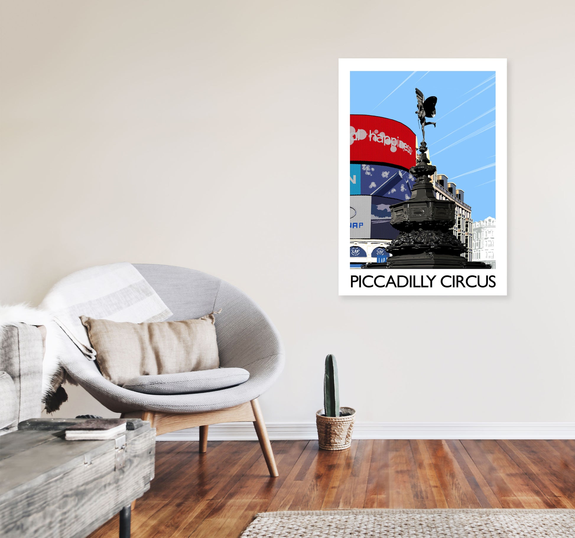 Piccadilly Circus London Portrait Art Print by Richard O'Neill A1 Black Frame