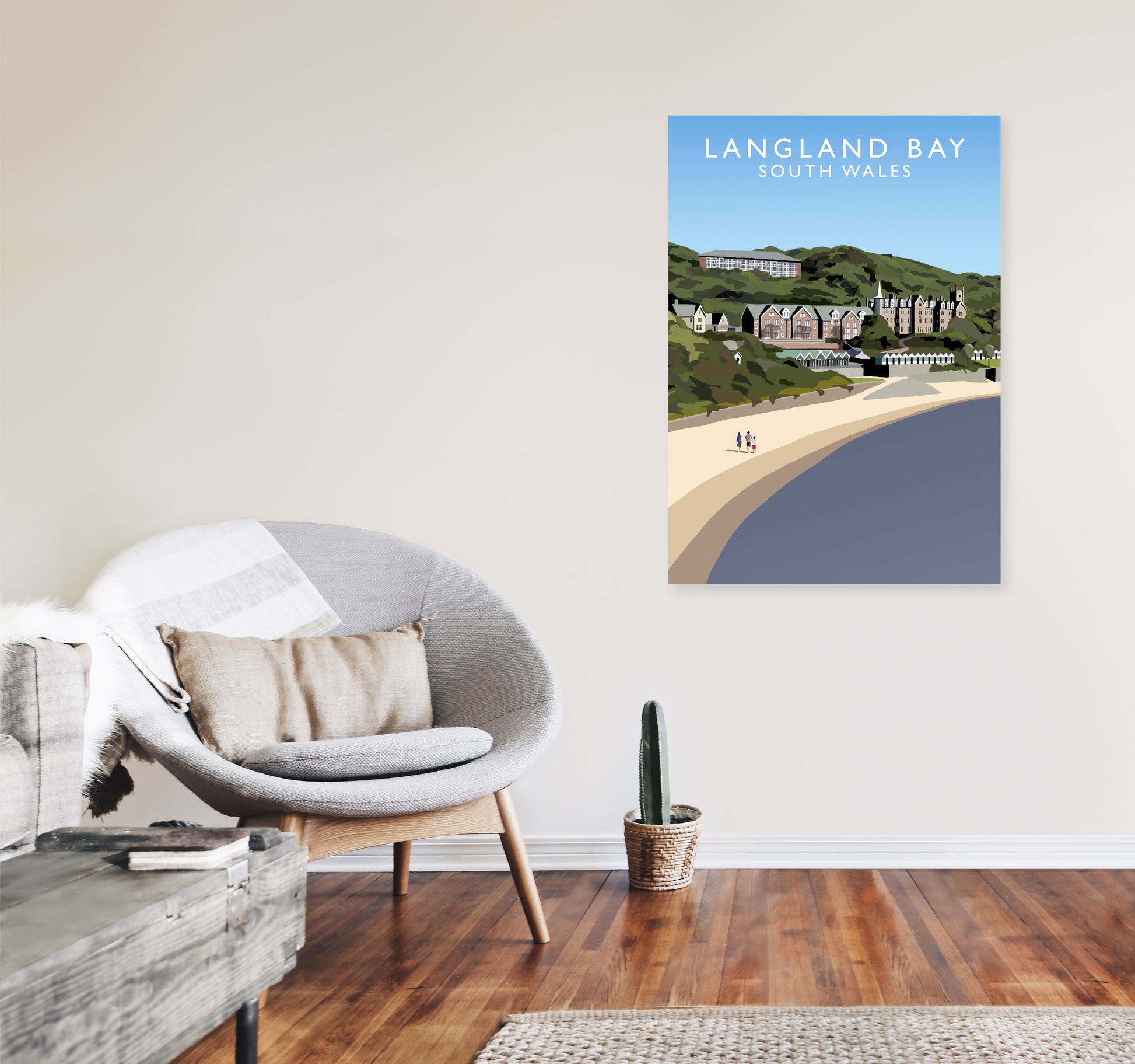 Langland Bay by Richard O'Neill A1 Black Frame