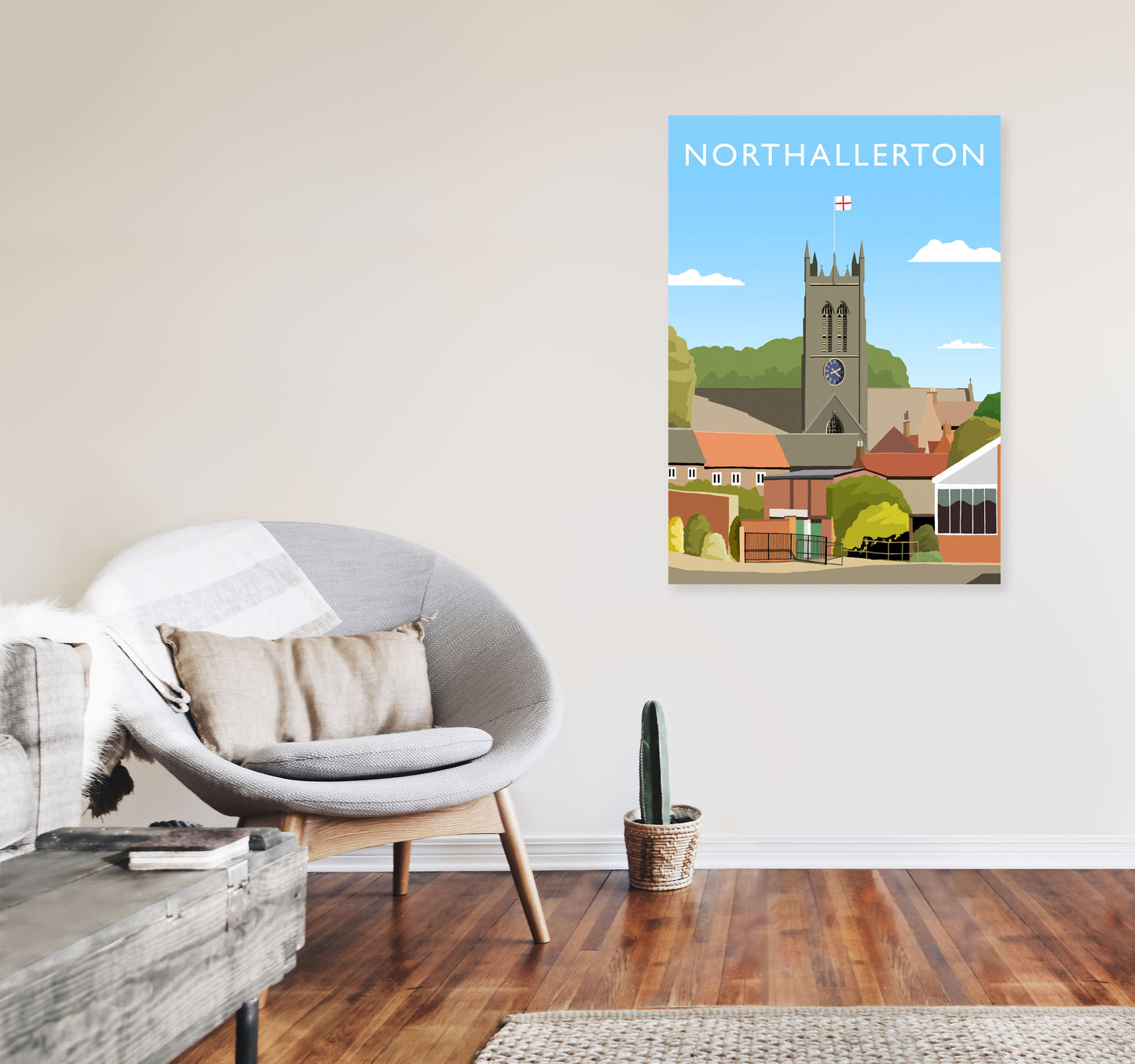 Northallerton (Portrait) by Richard O'Neill Yorkshire Art Print, Travel Poster A1 Black Frame